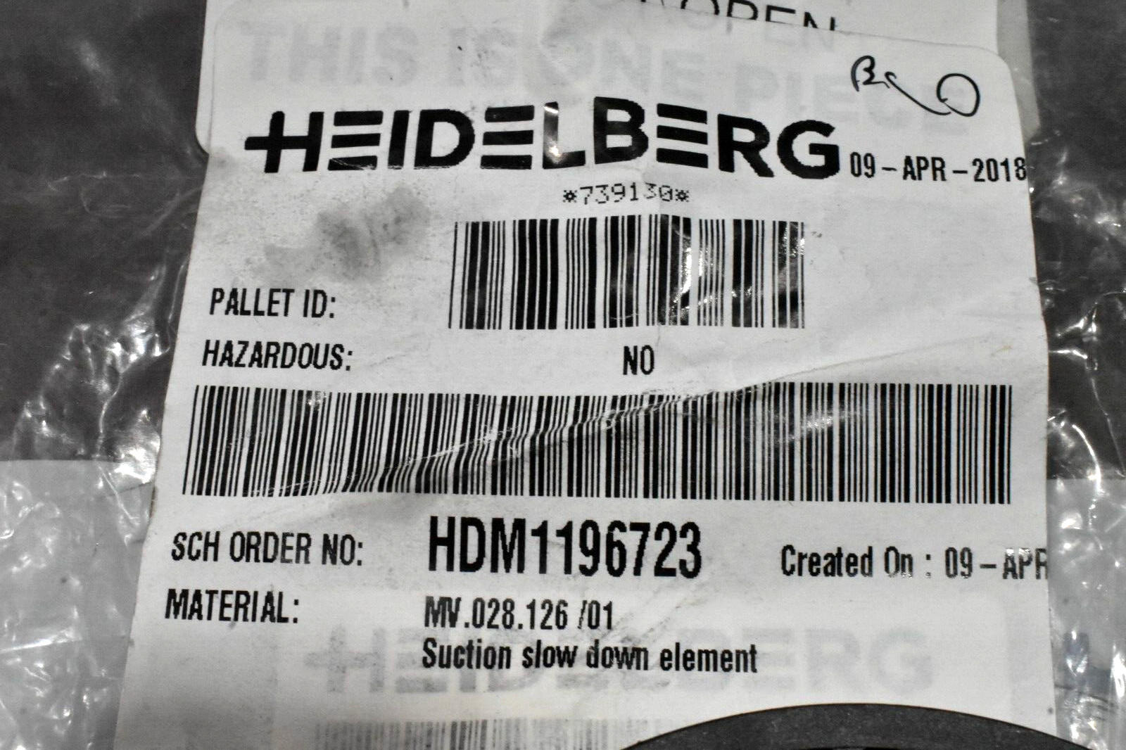 Heidelberg MV.028.126 /01 Suction Slow Down Element