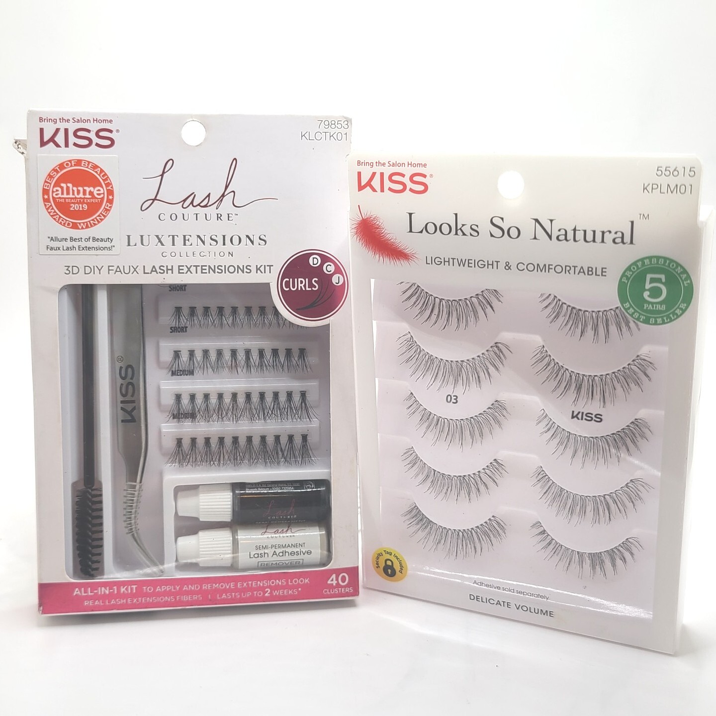 Kiss 2 PC LOT Lush Couture Lash Extensions Kit + Looks So Natural 5 Pair Strips