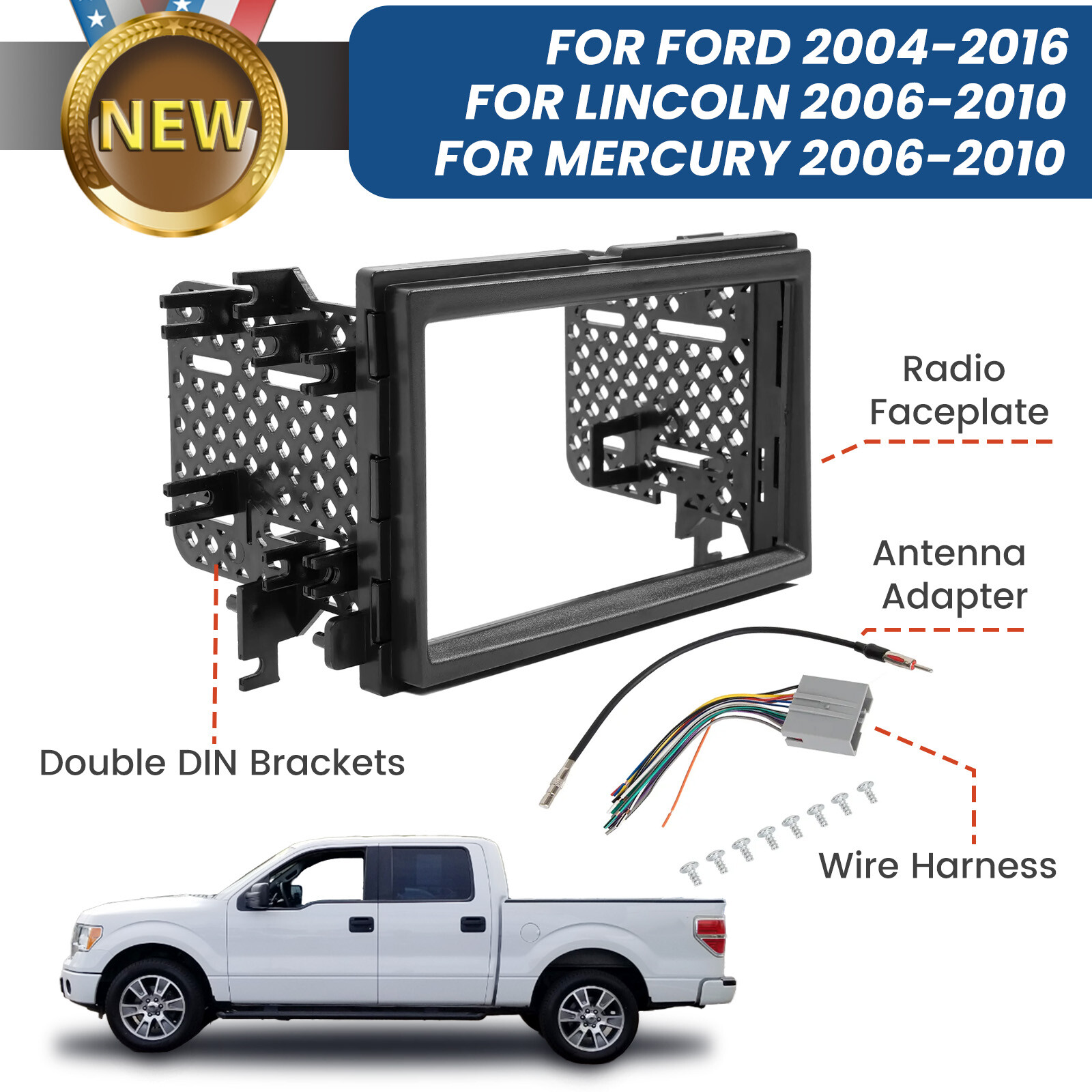 Radio Stereo Double Din Dash Kit W/ harness For 2005-16 Ford F250/F350/F450/F550