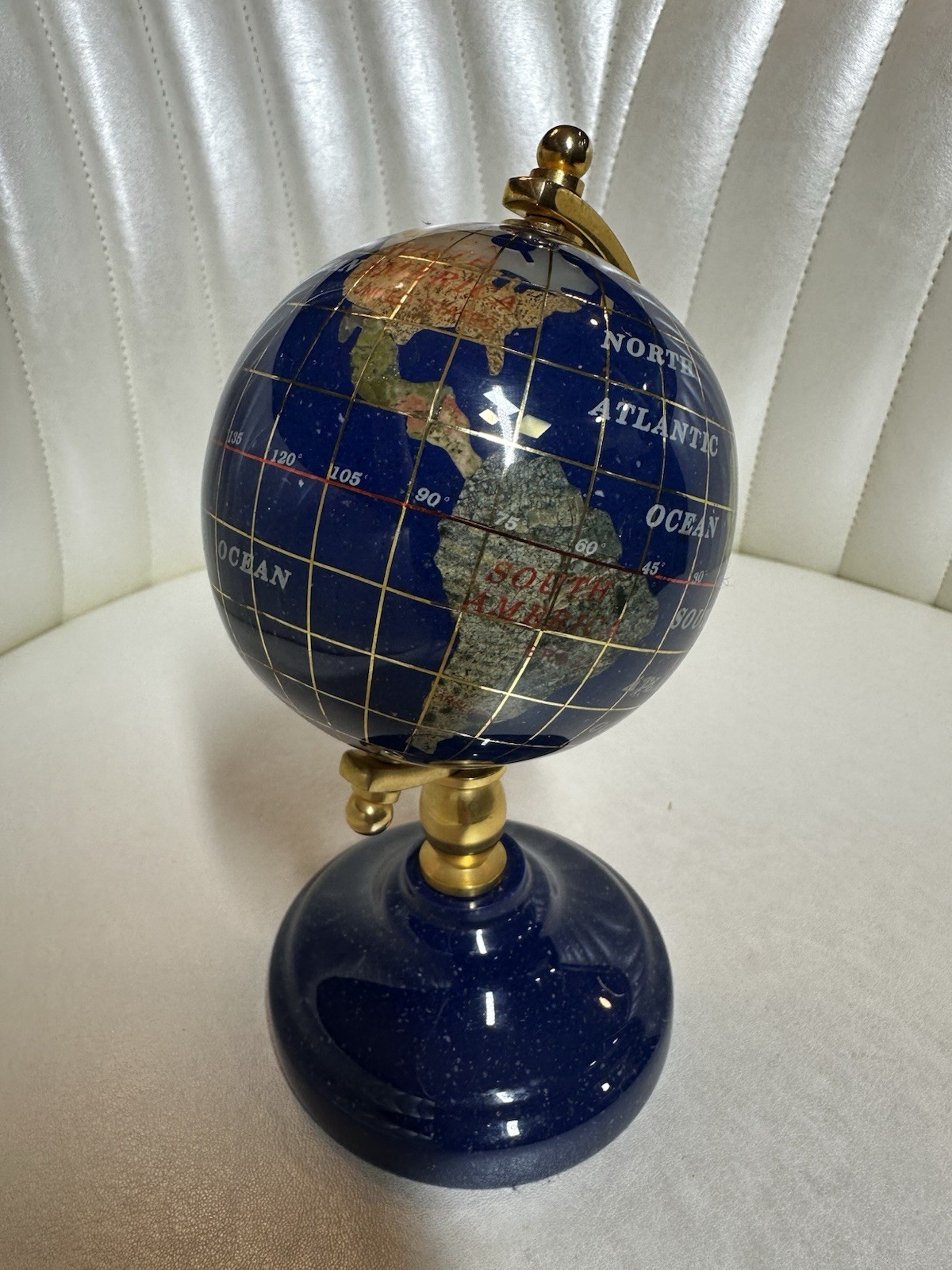 Lapis Lazuli Semi Precious Gemstone Inlay Globe Small 7”