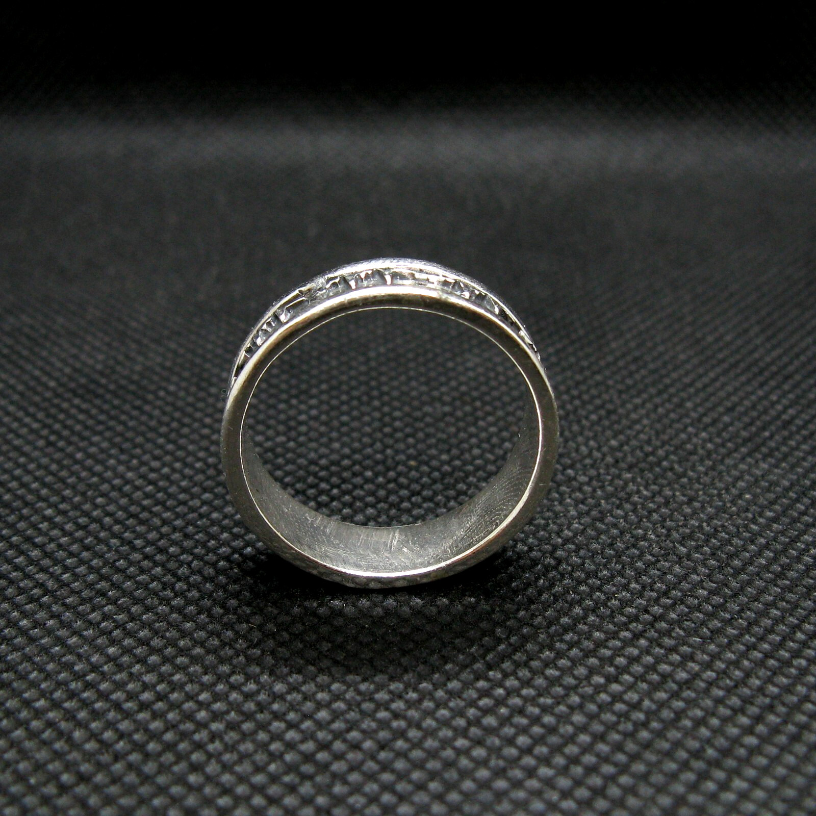 925 Silver Ring Band Handmade Cardiogram Pattern Width 8mm Size 46-75
