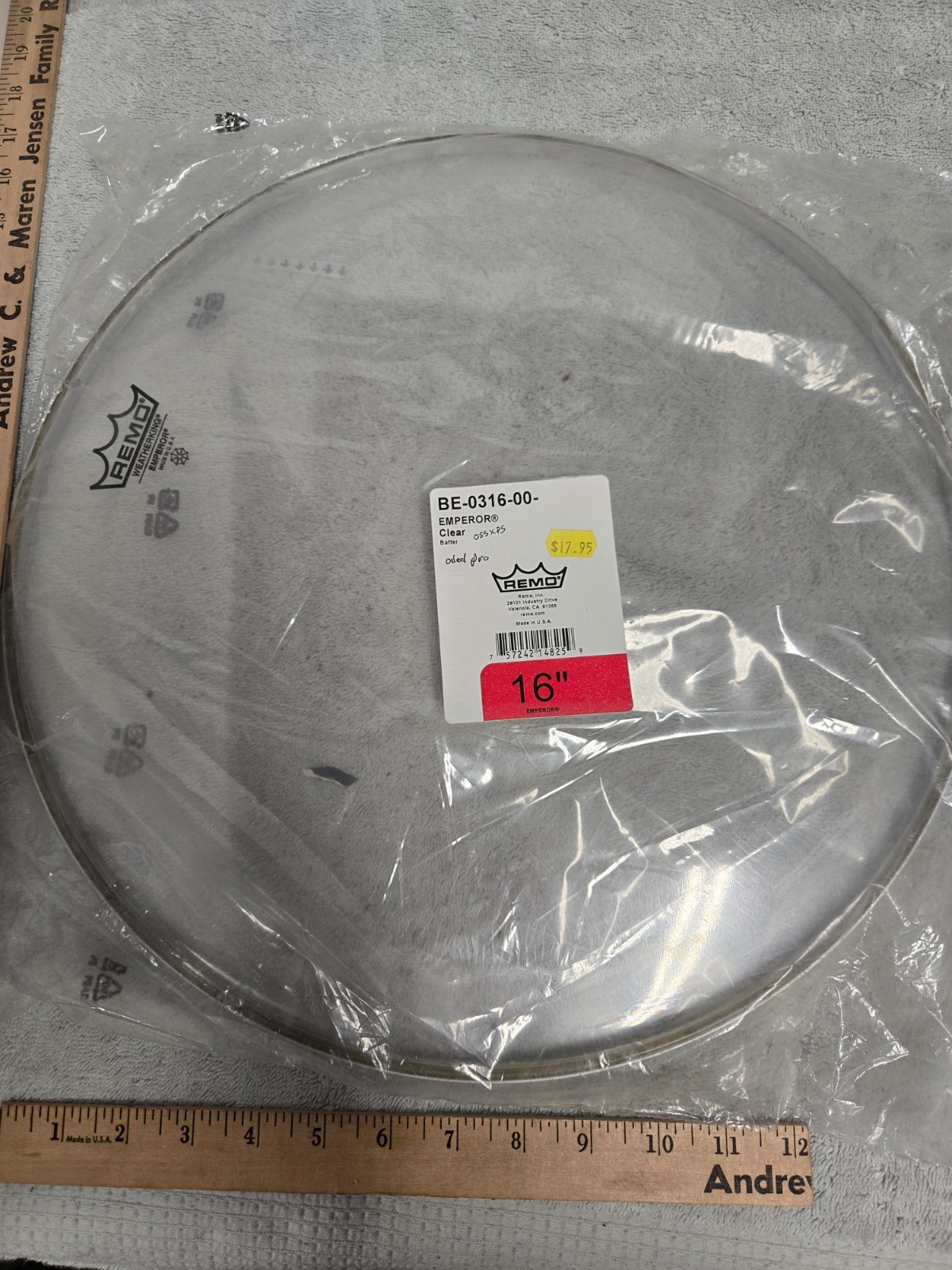 remo emperor clear batter, 16 inch drum head