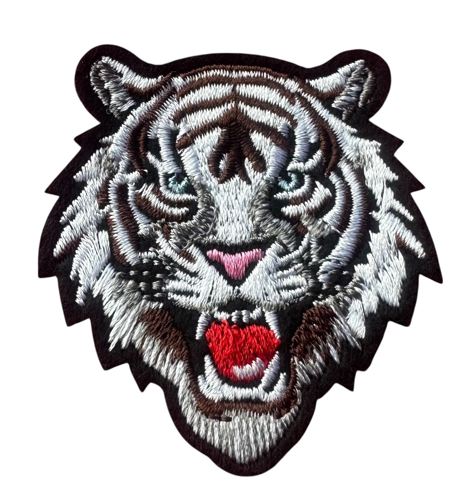 White Tiger Head Embroidered Iron-On patch 2+1/2 x 2+1/4 inch FREE SHIPPING