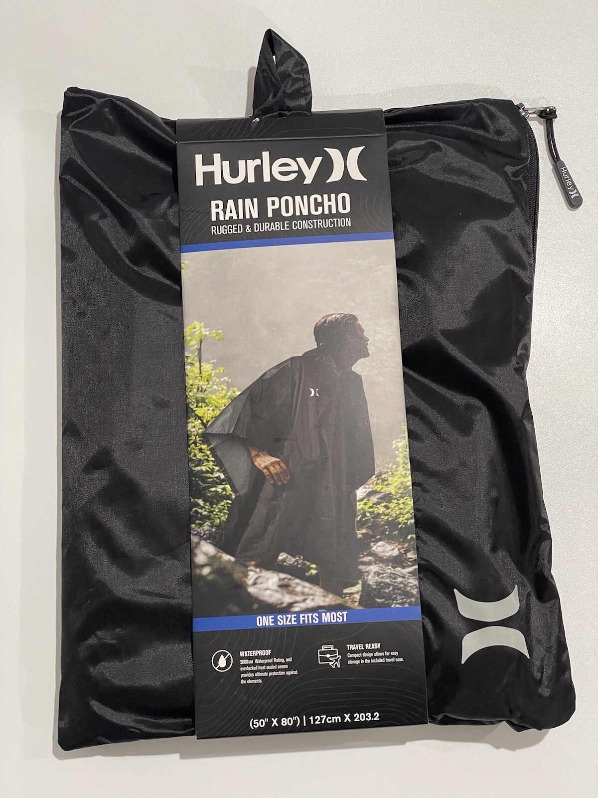 Hurley Rain Poncho Multi Use Rugged & Durable Construction Black 50" X 80"- New