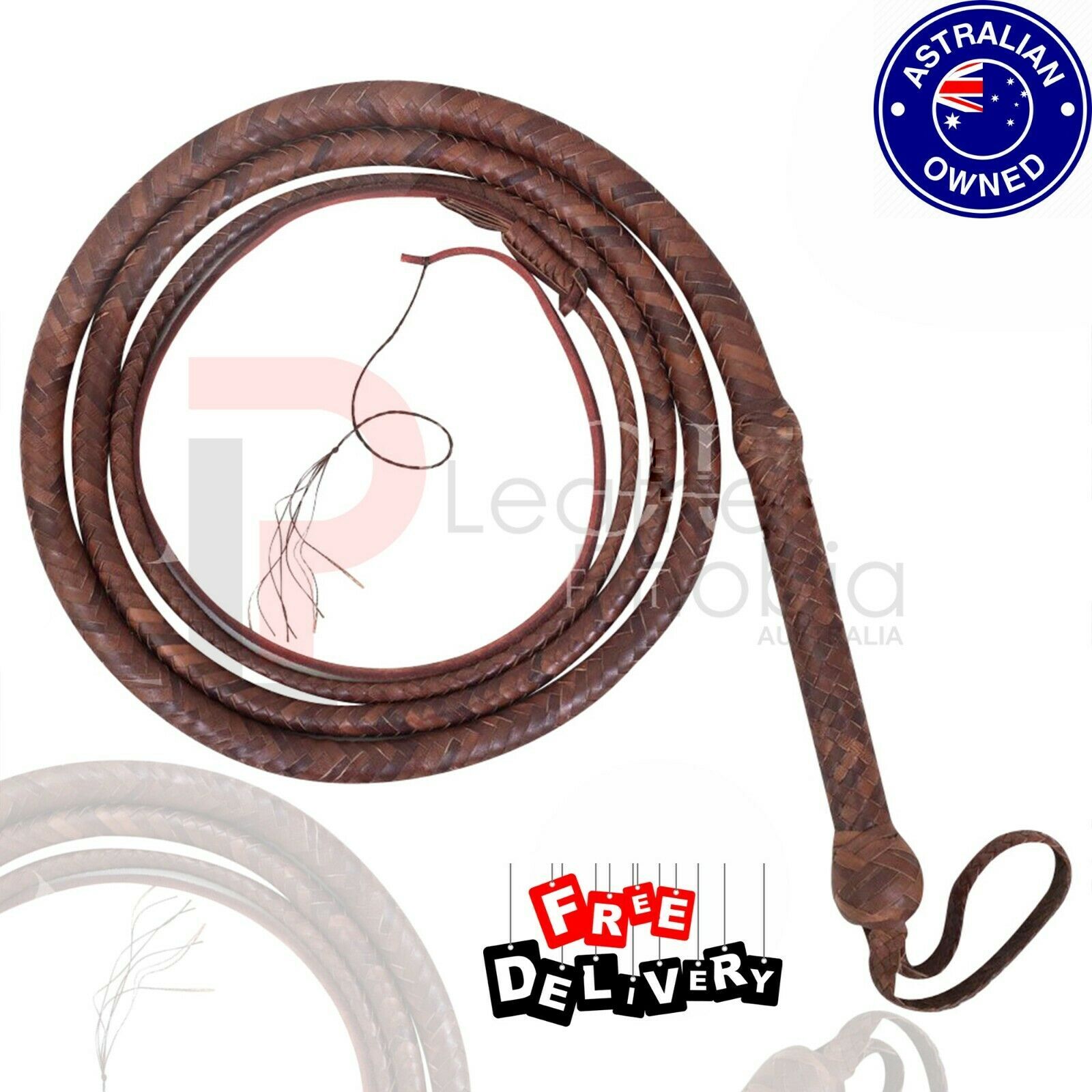 Genuine Cowhide Leather Bull Whip 12 Feet Long, 16 Plaited Heavy Duty Stock Whip