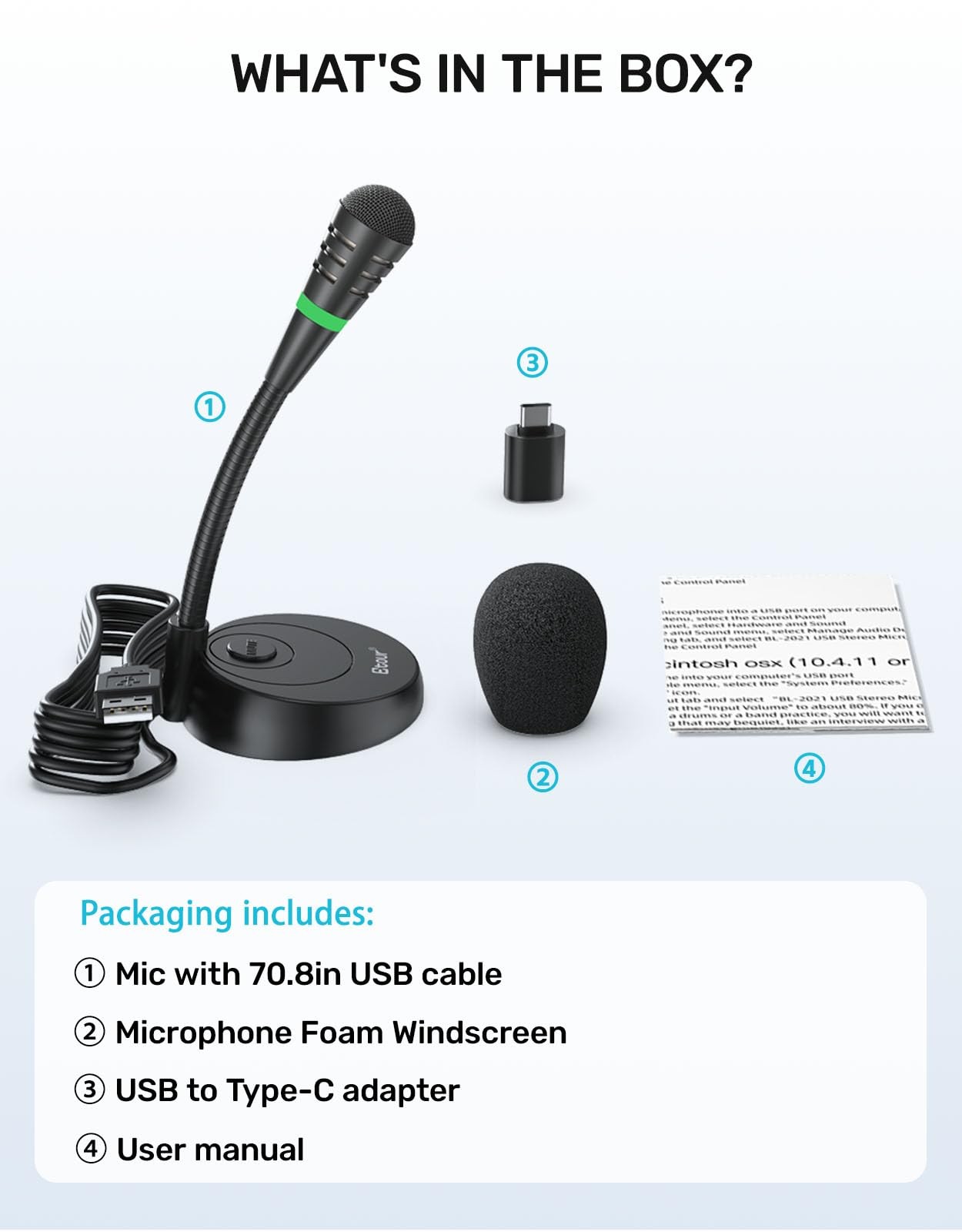 Mic for Mac mini m4, USB C Microphone, Plug &Play Desktop Cardioid Condenser ...