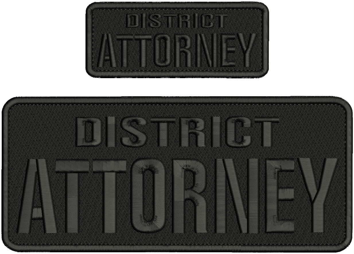 District Attorney 2 Embroidery Patches 10x4 And 5x2 Hook On Back Black On Black