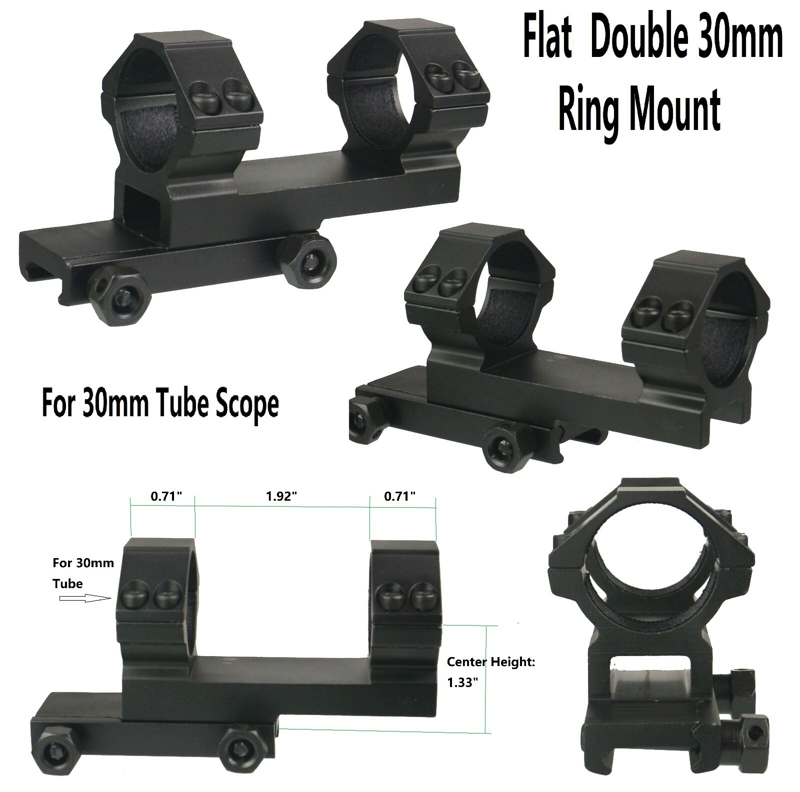 Flat See Though Double 30MM Scope Ring Mount For 30mm Scope Tube