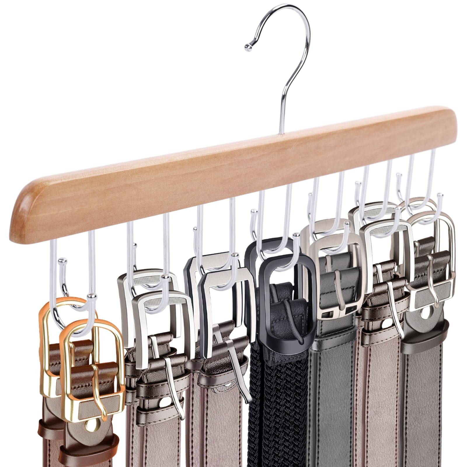 JOHOUSE Belt Organizer for Closet Max 42 Belts, Wooden Sports Bra Small, 1pcs
