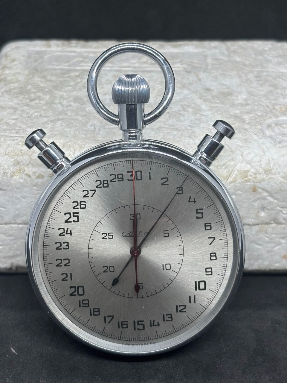 Vintage Soviet Chronometer Stopwatch SLAVA with 3-button mechanical timer in box