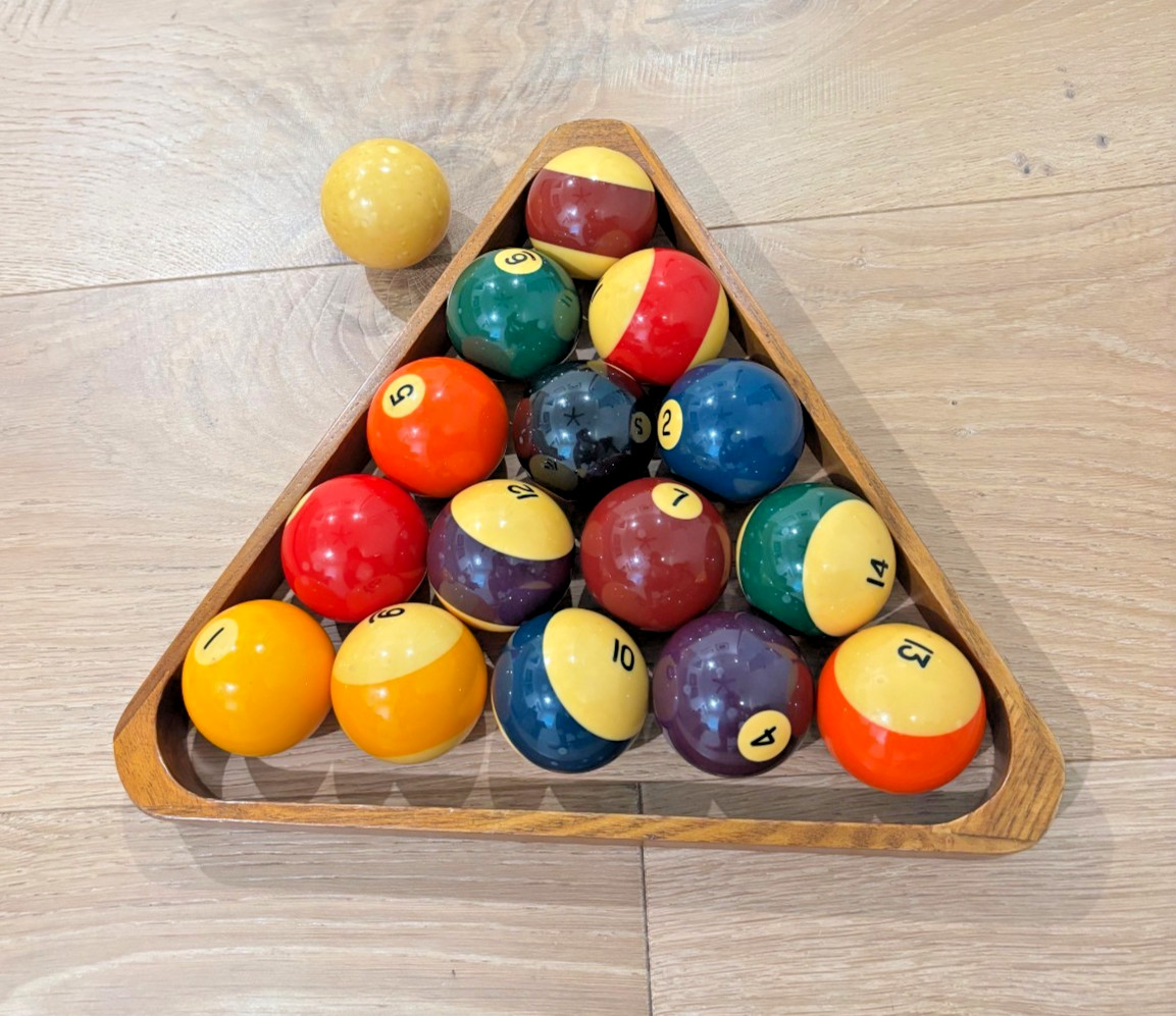 Vintage Aramith Billiard Pool Balls, Complete Set 16 Balls Used with rack