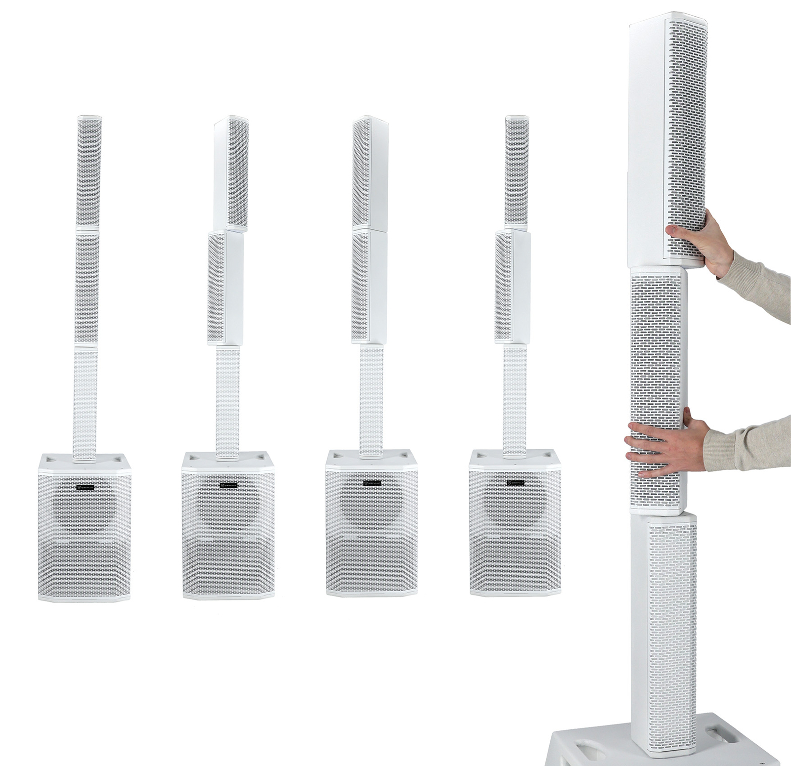 Rockville TITAN ARRAY SYSTEM WHITE Pro Powered Column Array Speaker Dual 10" Sub