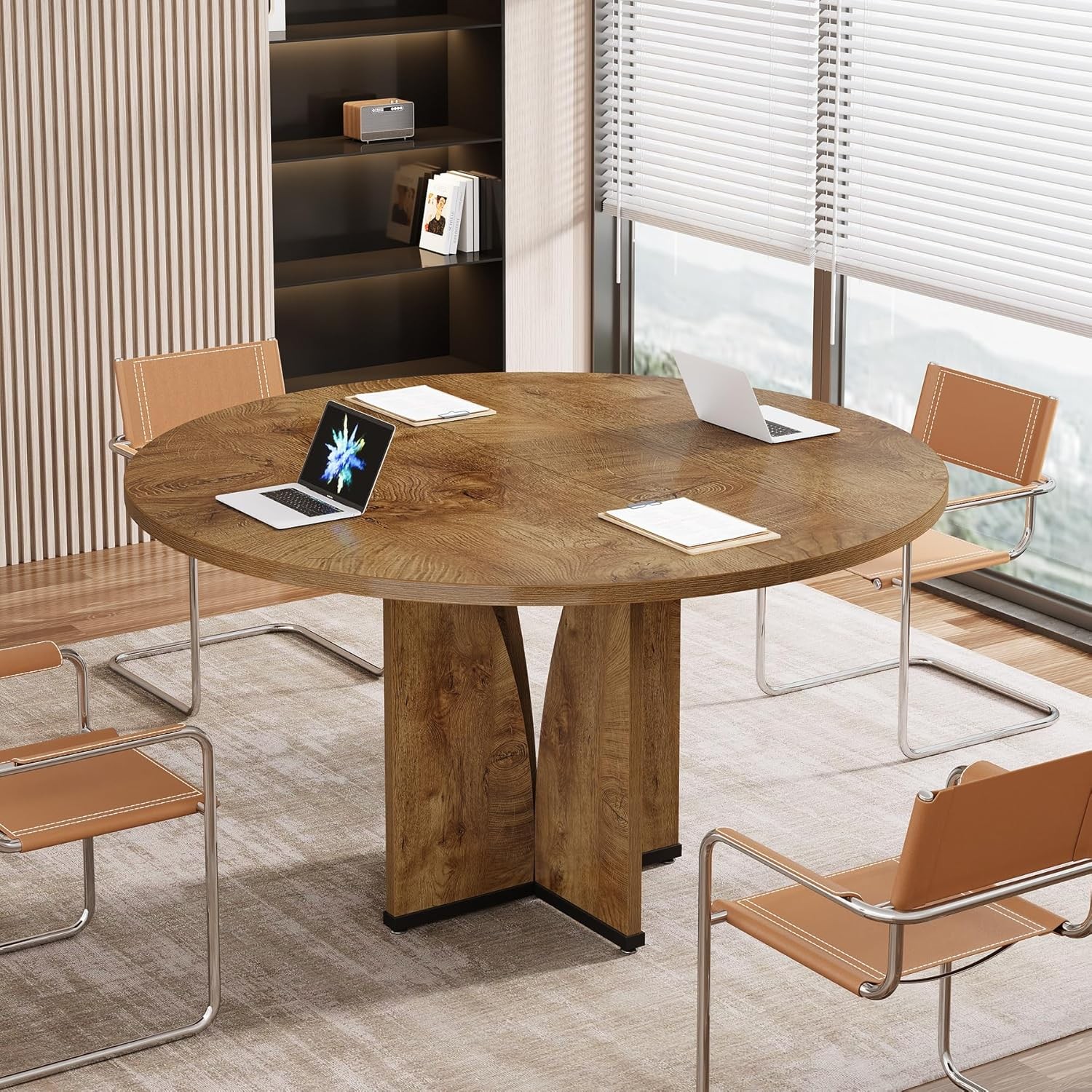 39" Round Conference Table for 4, Modern Round Meeting Table with Sturdy Base