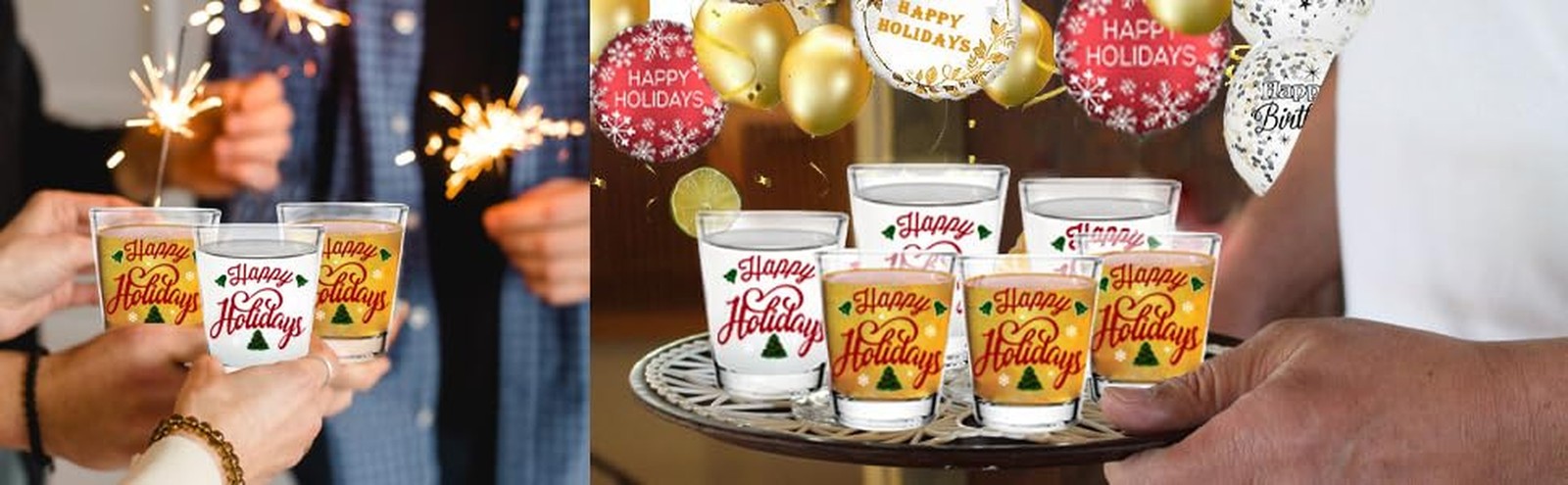 christmas Shot Glass Gift Set -Happy Holidays- Glasses Drinkware or Votive Ca...