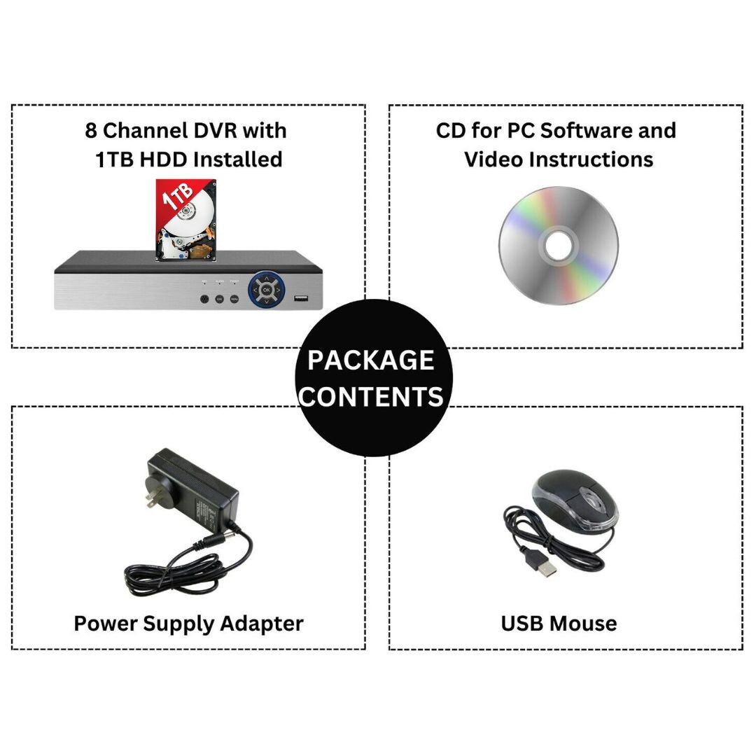 8 Channel Security DVR with 1TB Hard Drive for 1080p 720p AHD TVI CVI Cameras
