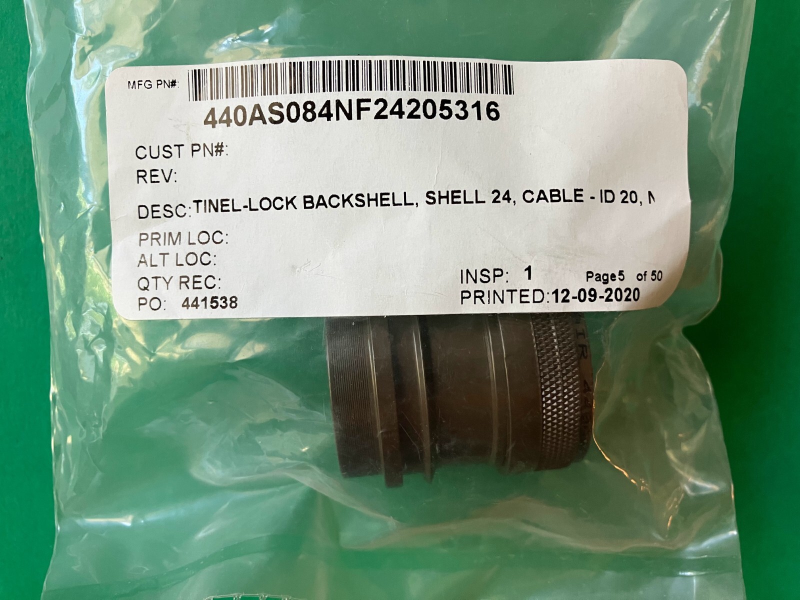 440AS084NF24205316 Glenaire circular MIL backshell  440AS084NF