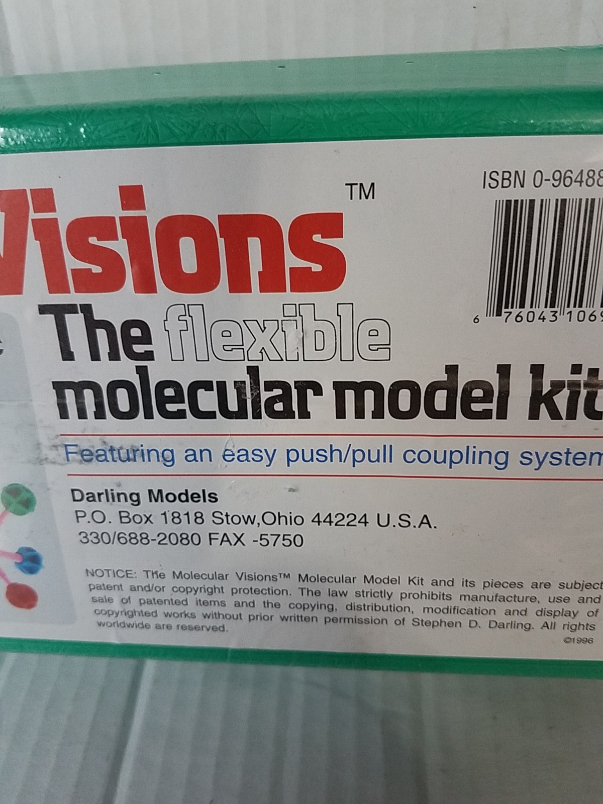 VINTAGE MOLECULAR VISIONS MOLECULAR MODEL KIT NEW SEALED 1996