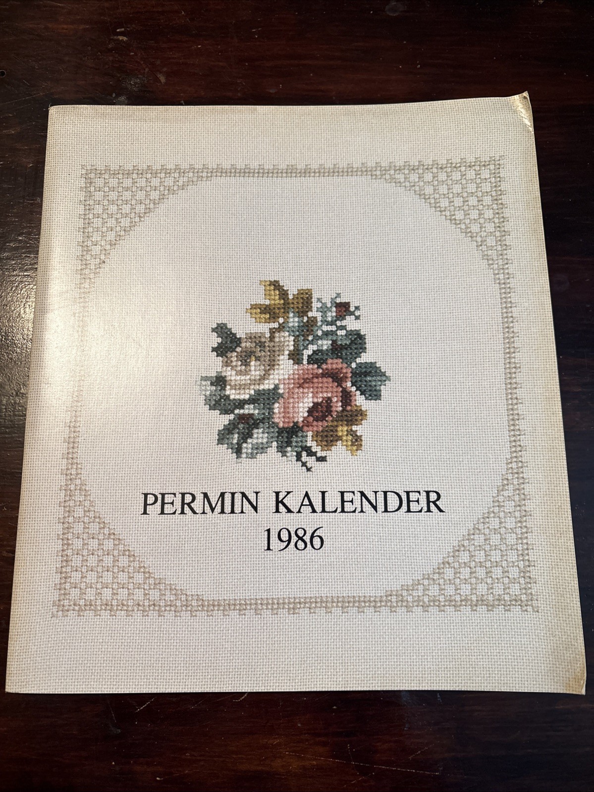 Vintage Permin Kalender Calendar 1986 FLORAL Cross Stitch Patterns Danish