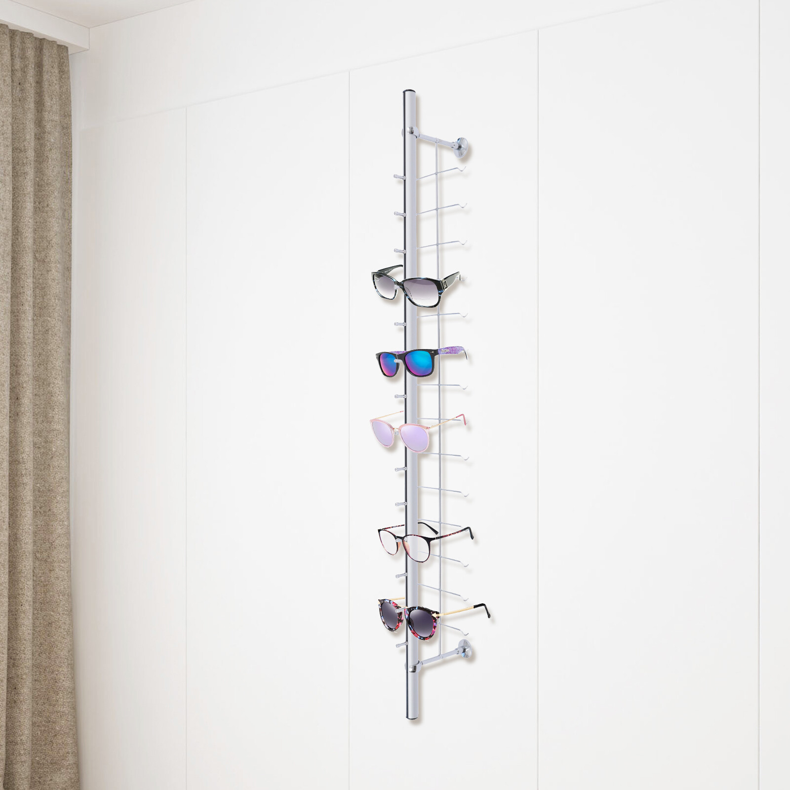 10PCS Eyeglass Display Rod Frame Aluminium Wall-Mounted Sunglasses Storage Rack