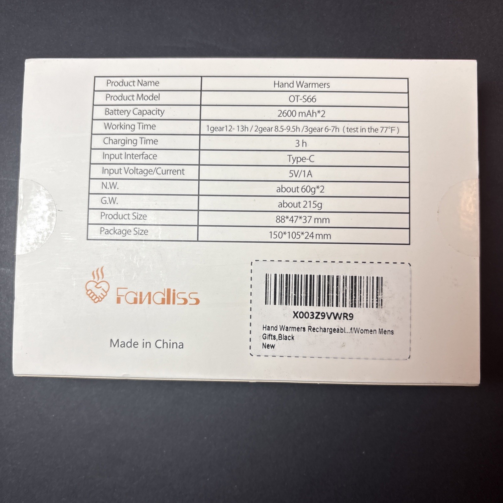 Fandliss - Rechargeable Hand Warmers - 2 Pack - Black