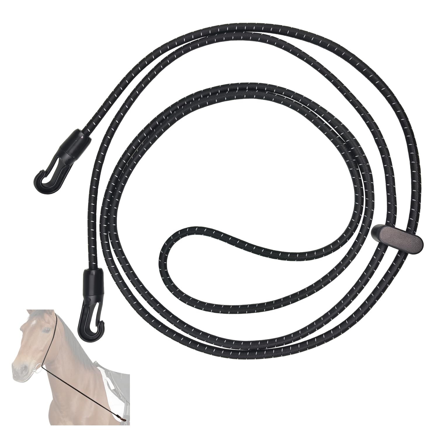 THREE ARCHERS Elastic Horse Training Reins – Adjustable Neck Stretcher black