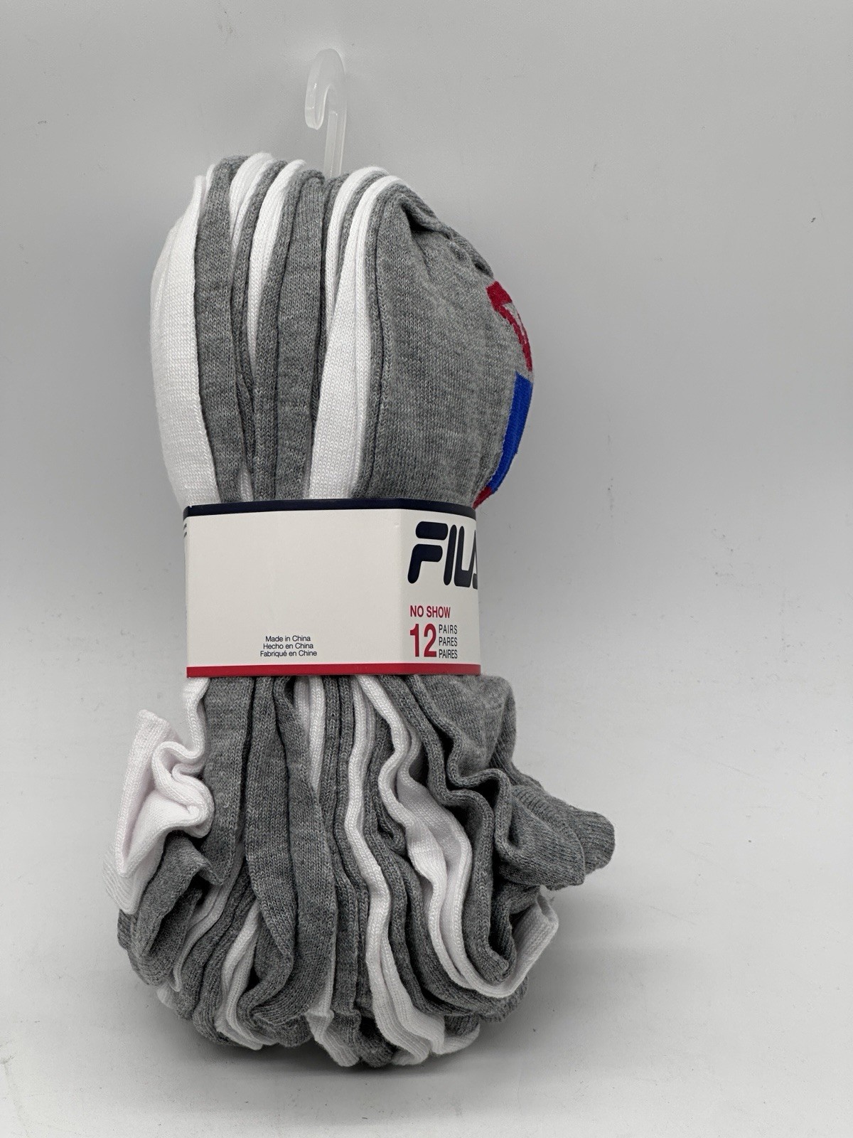 NEW 12 PAIR PACK MENS FILA NO SHOW SOCKS SIZE 6-12 WHITE / GREY/ BLUE / RED