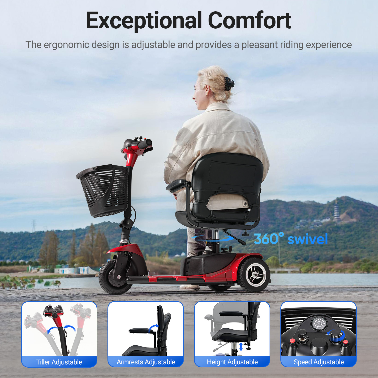 3 Wheels Folding Mobility Scooter Electric Power Wheelchairs Long Range Portable