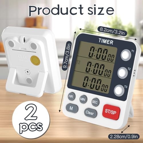2Pcs Digital Dual Kitchen Timer,3-Channel Magnetic Countdown Stopwatch Timer