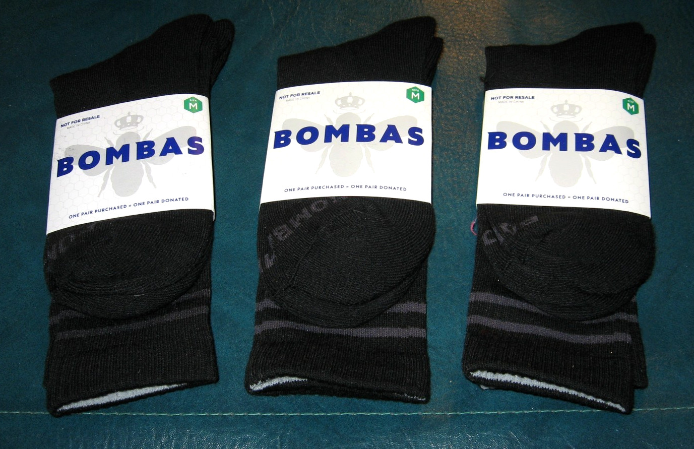 (3) Pairs of Brand New Bombas Socks Men's Medium Black Cushioned Crew Socks