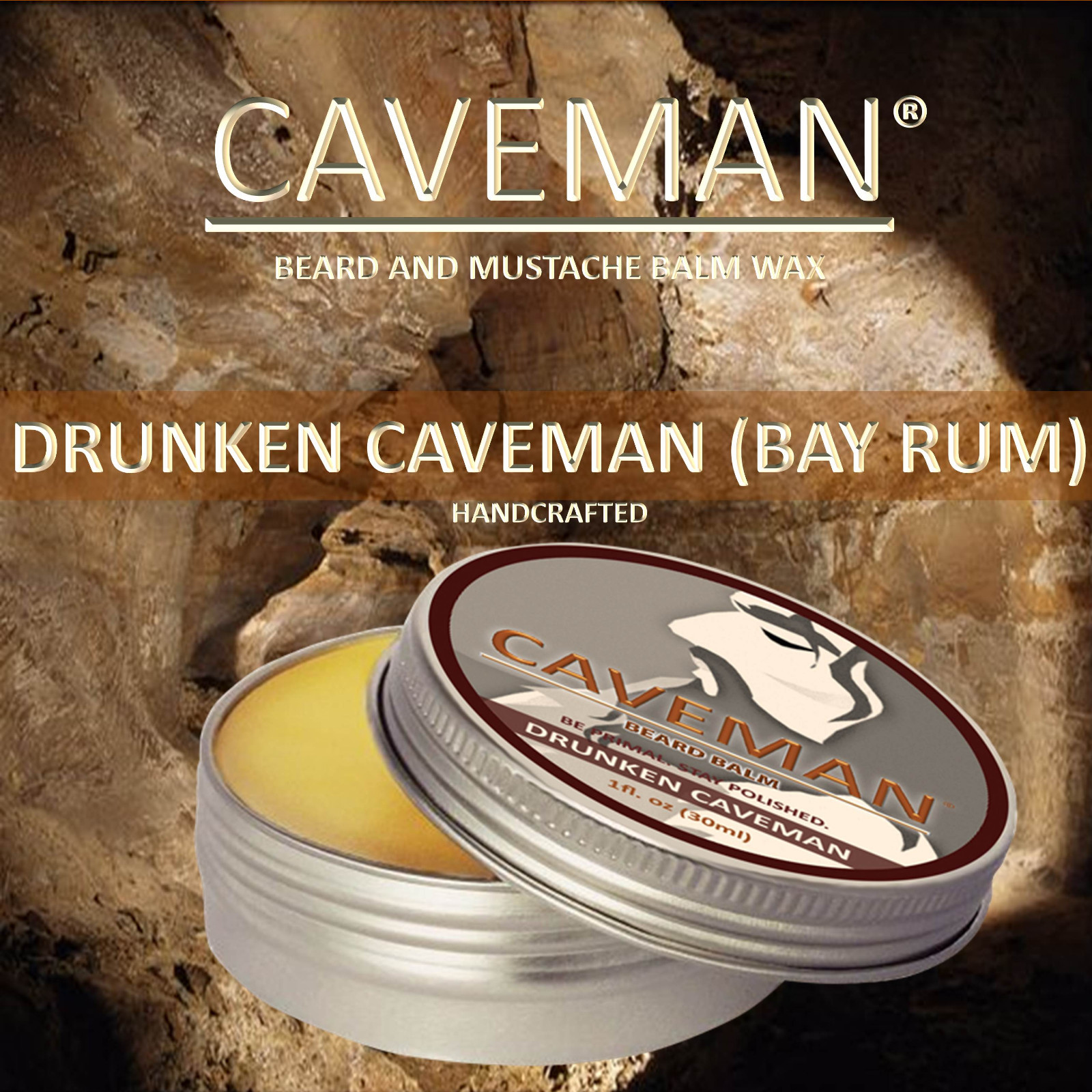 CAVEMAN™ Natural Beard & Handlebar Wax Mustache Beard Balm Bay Rum Scent Growth