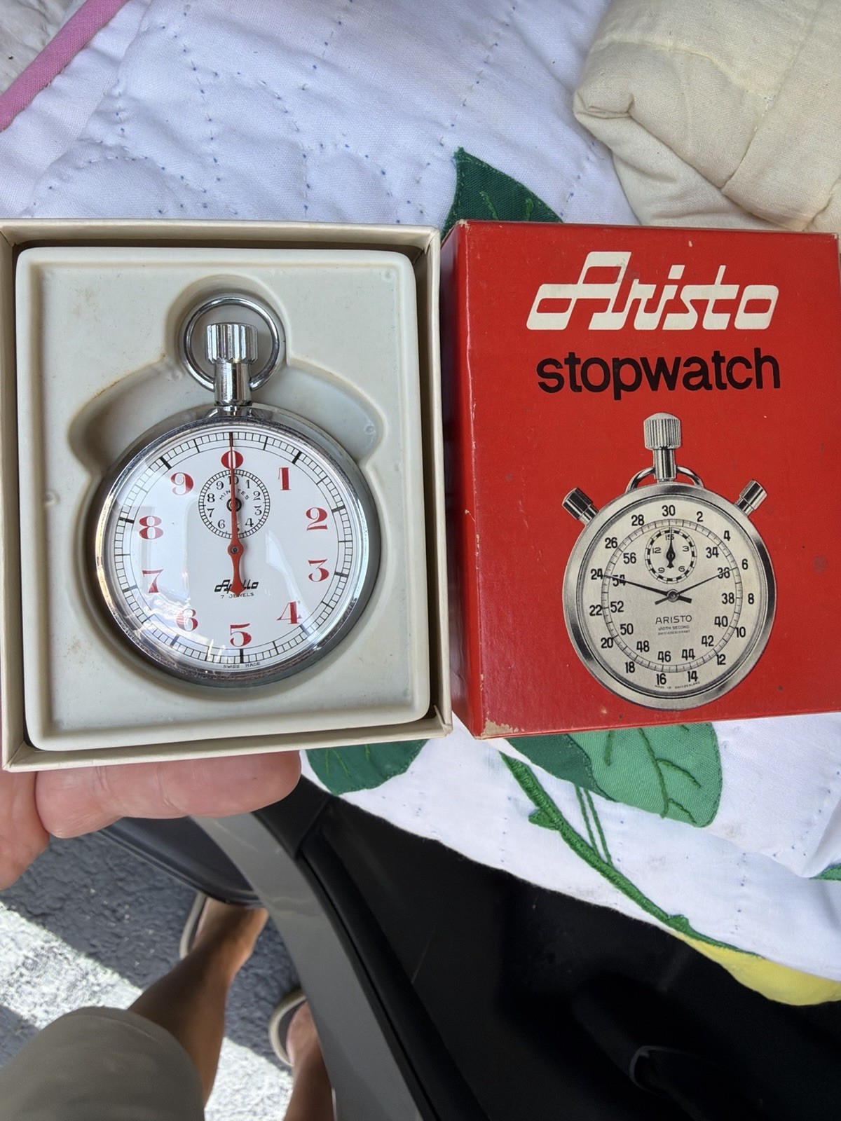 Vtg Aristo Apollo Mechanical Stopwatch Silver Timer with Box & Original Receipt!