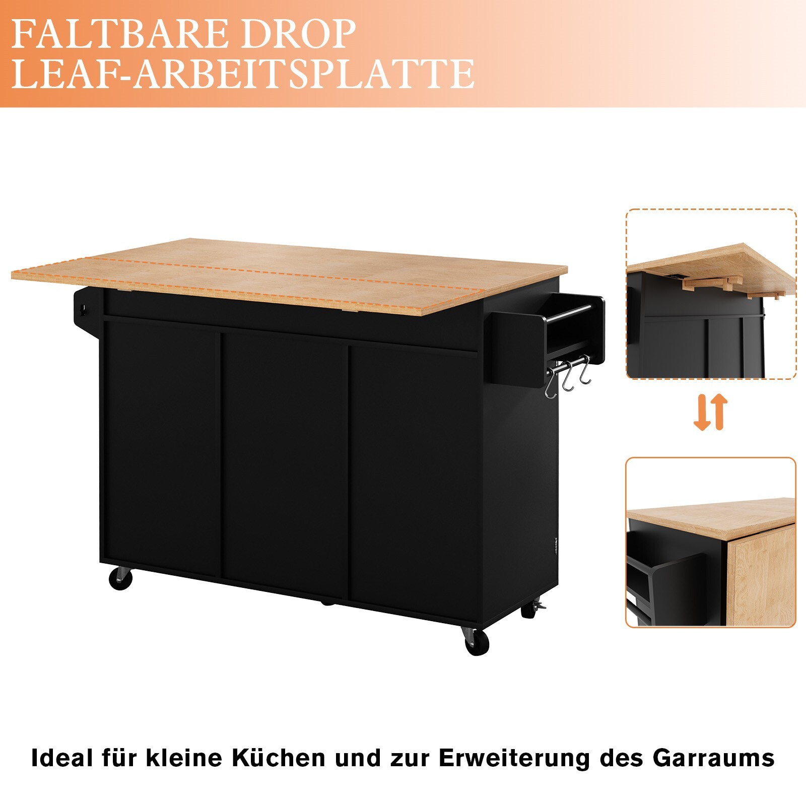 Rolling Kitchen Island with Drop Leaf Movable Kitchen Carts on Wheels Island NEW