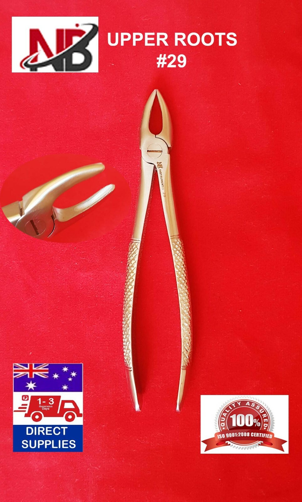 #29 DENTAL EXTRACTING EXTRACTION FORCEPS UPPER ROOTS 29, SERRATED HANDLE