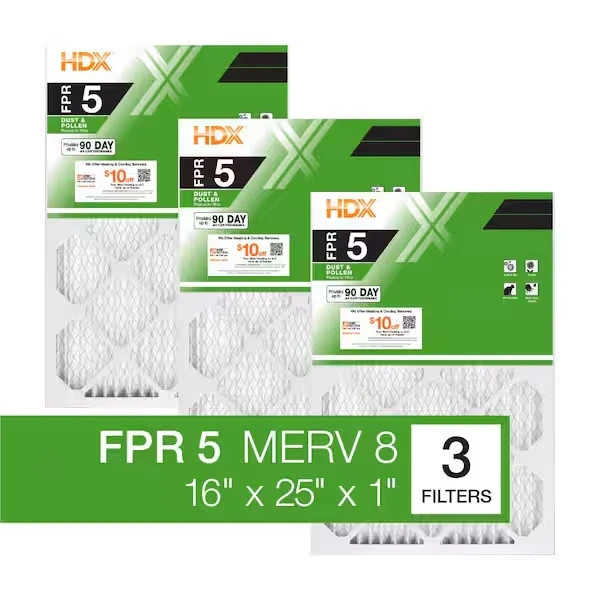 16 x 25 x 1 Standard Pleated Air Filter FPR 5, 3-Pack, Air Filters Replacement