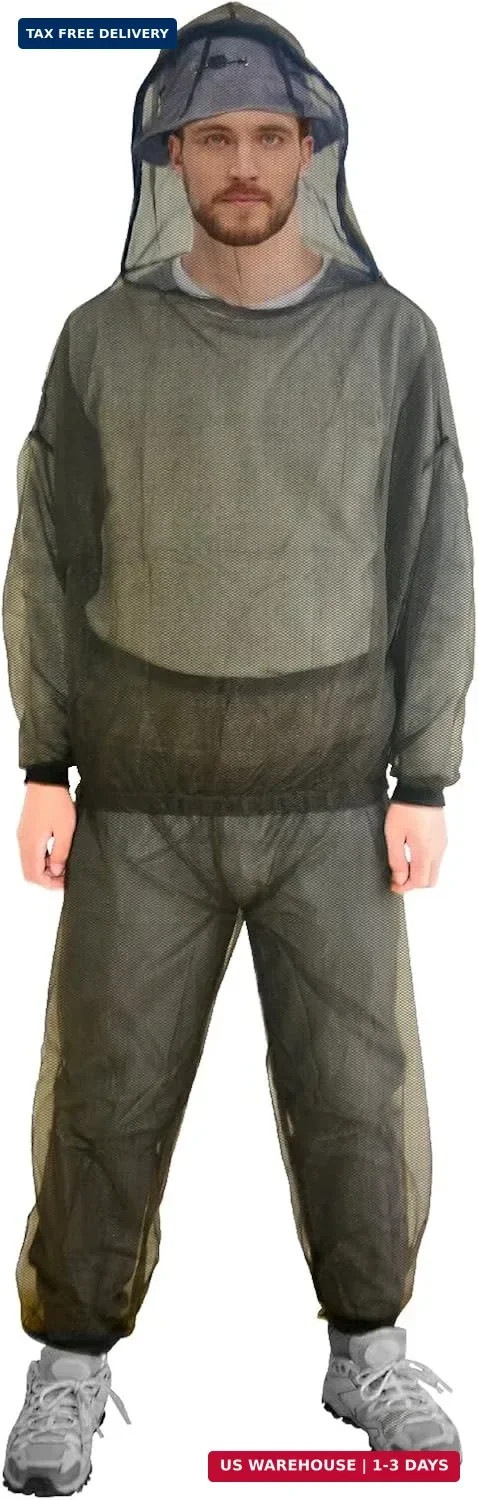 Mosquito Suit, Bug Net Pants & Jacket with Hood, Full Body Bug Suit for Garden