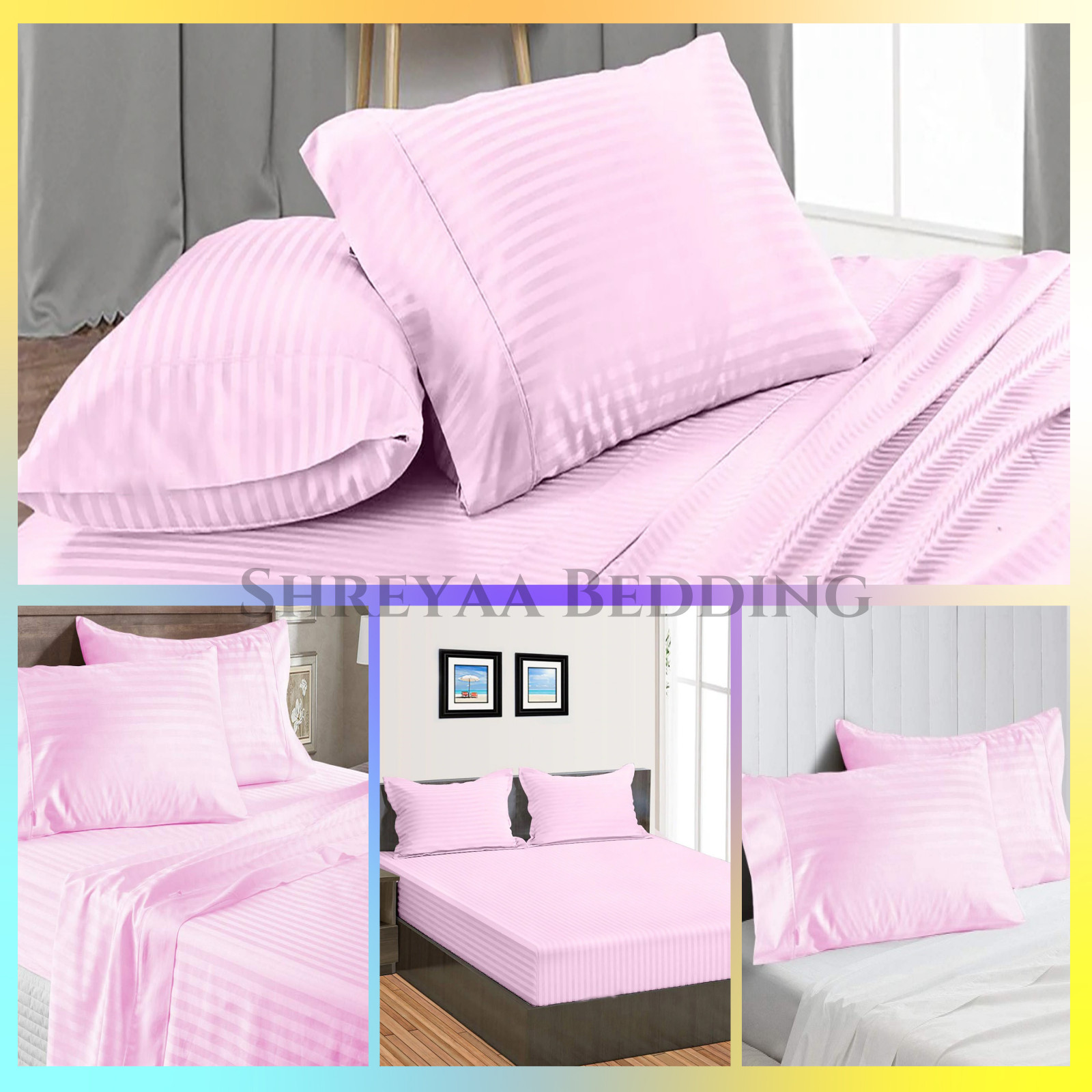 Extra Deep Pocket Bed Sheets 1000 - 1200 TC Egyptian Cotton Pink Stripe