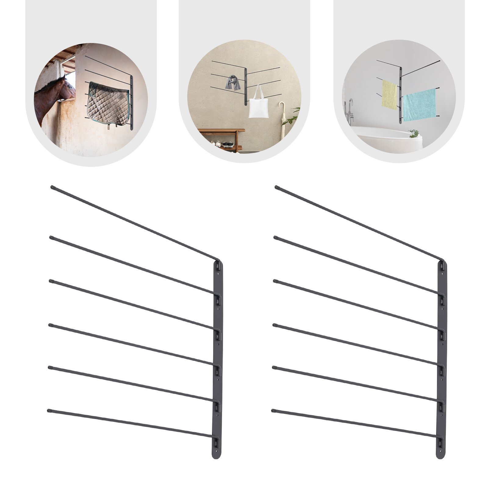 180 Degree Black Swivel Saddle Blanket Rack 2 Set Saddle Blanket Racks 6-rod  US