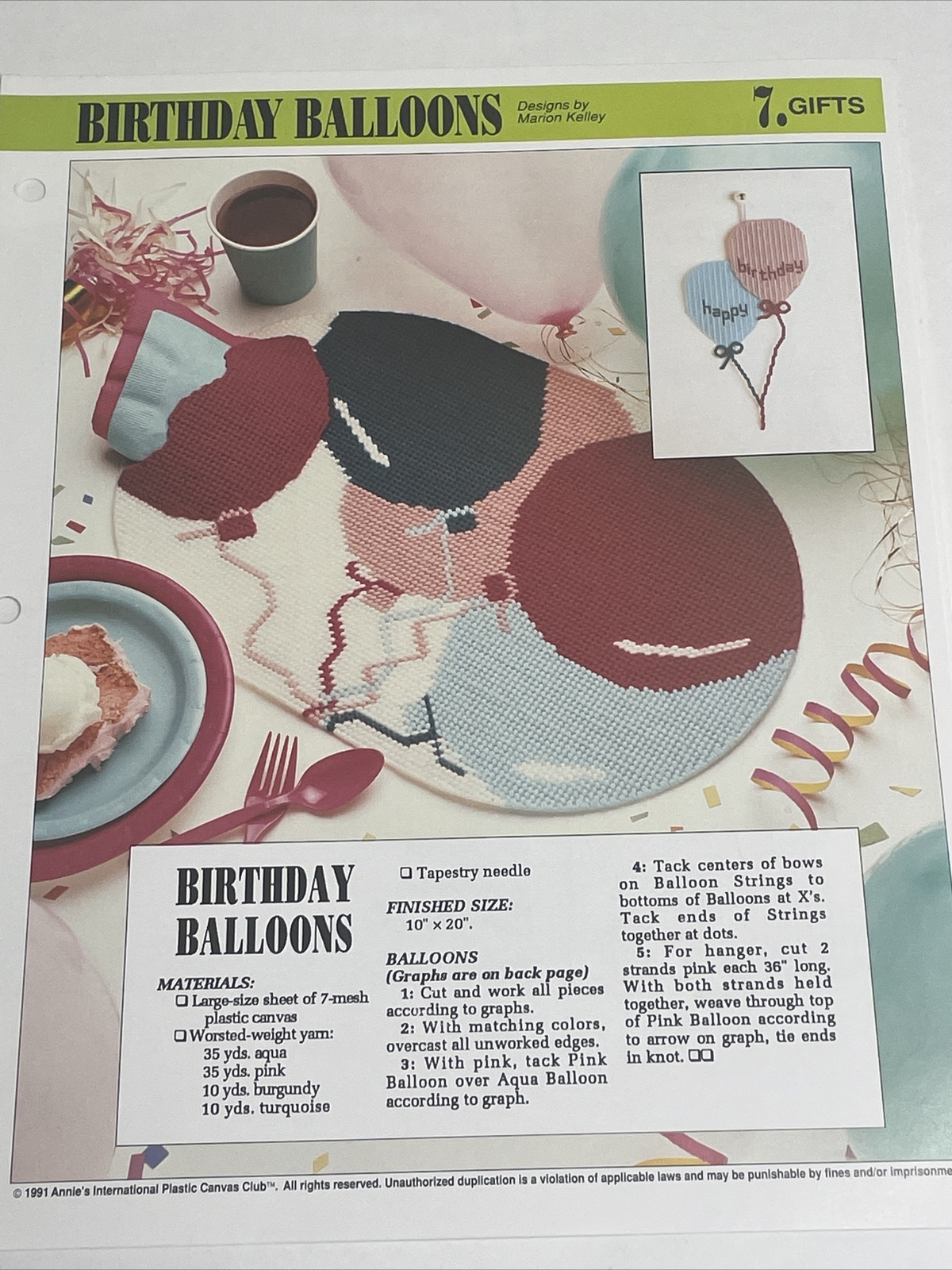 Birthday Balloons Placemat & Wall Hanging Annie's Plastic Canvas Pattern