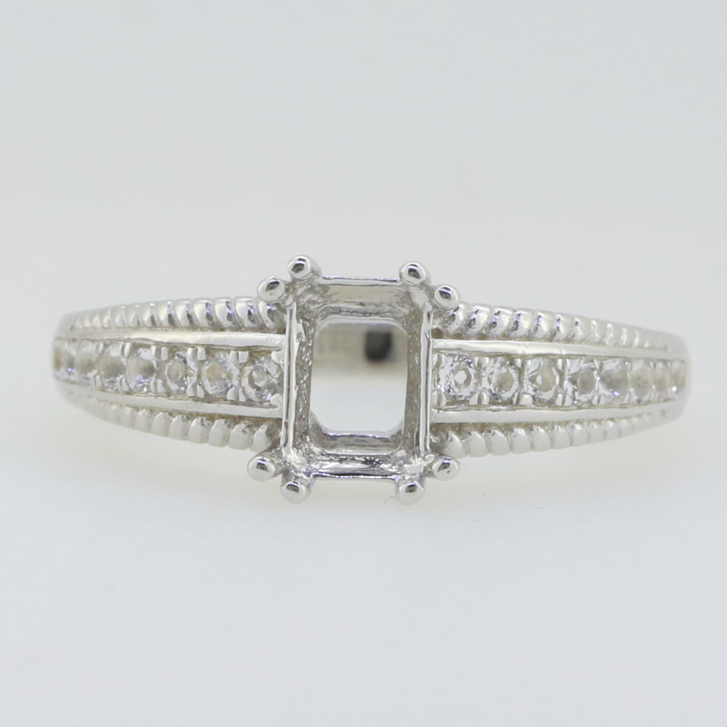 Sterling Silver Semi Mount Ring Setting Cushion Cu 7x5mm Milgrain Topaz