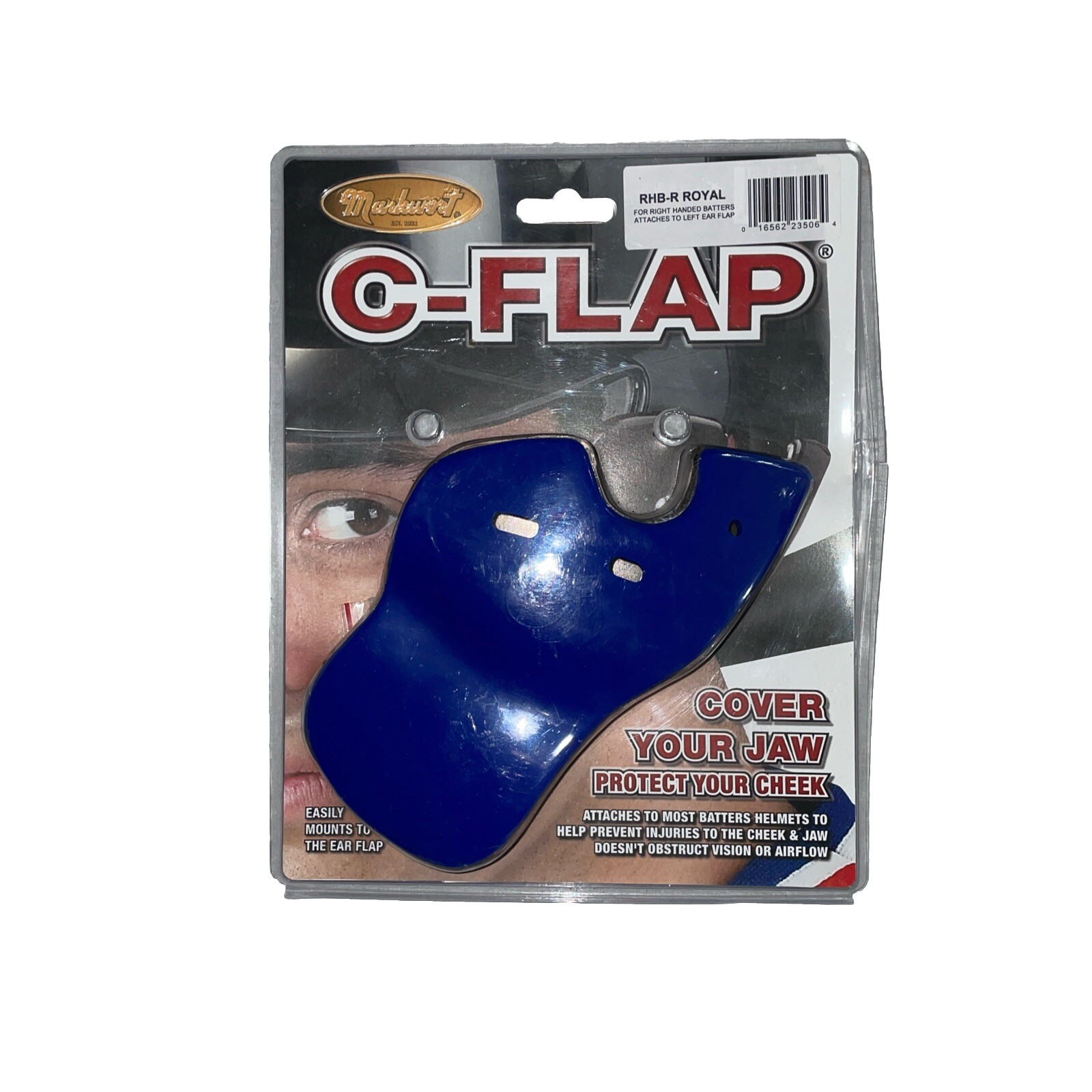 Markwort C-Flap Jaw and Cheek Protection for Right Handed Batter, Royal Blue USA