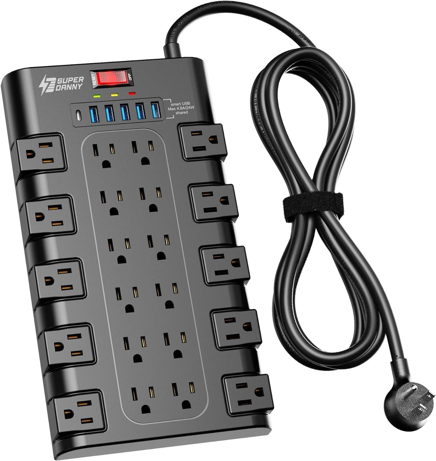 Power Strip Surge Protector with 22 AC Outlets and 6 USB Charging Ports 6.5Ft ..