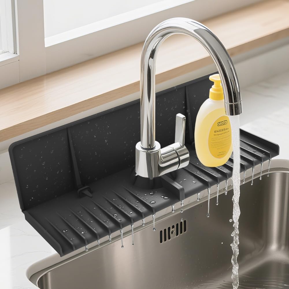 Silicone Faucet Drip Catcher Tray Mat - Upgraded Design - Sink Backsplash Gua...