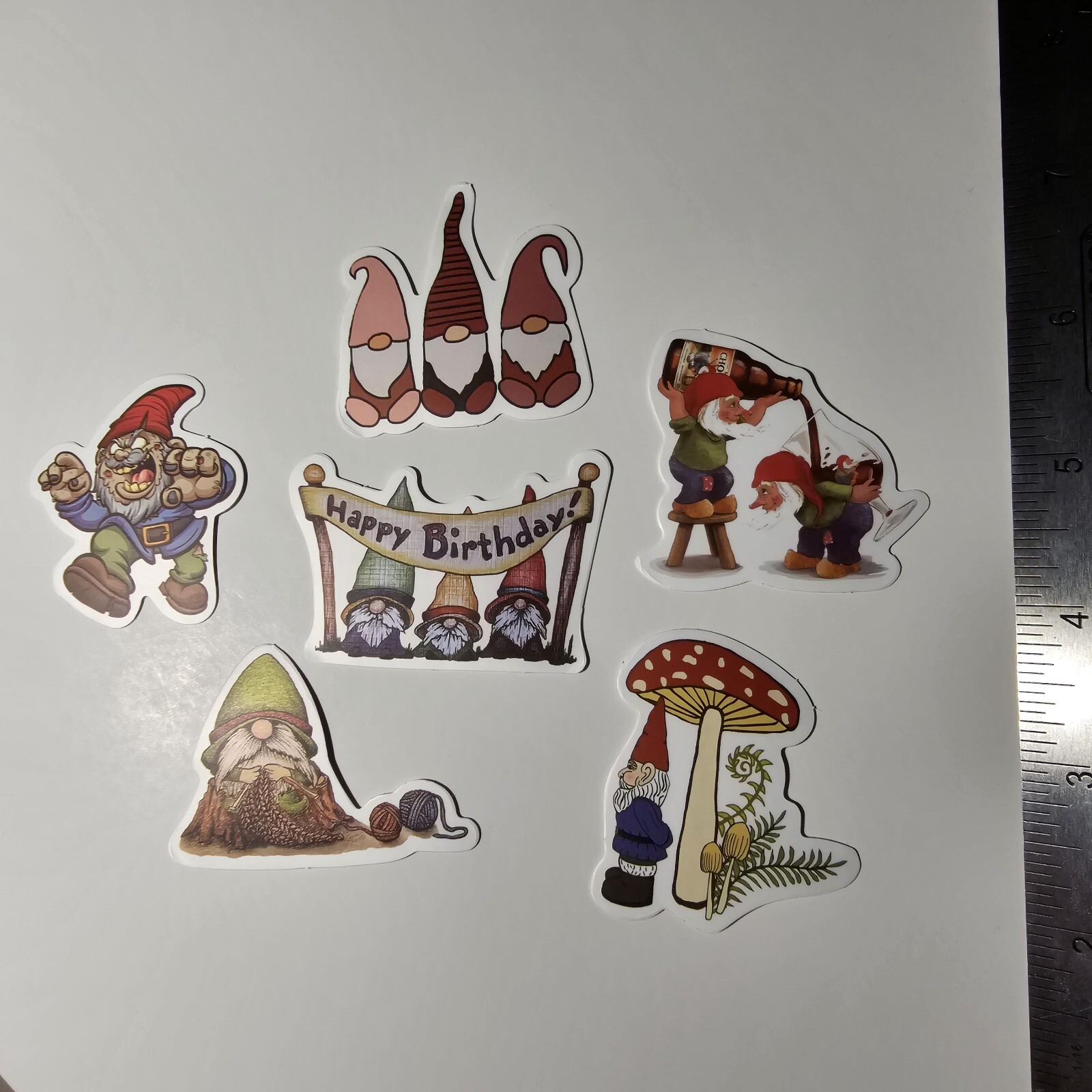 GNOMES STICKER LOT GNOME STICKERS 5A4 ZOMBIE HAPPY BIRTHDAY MUSHROOM FANTASY