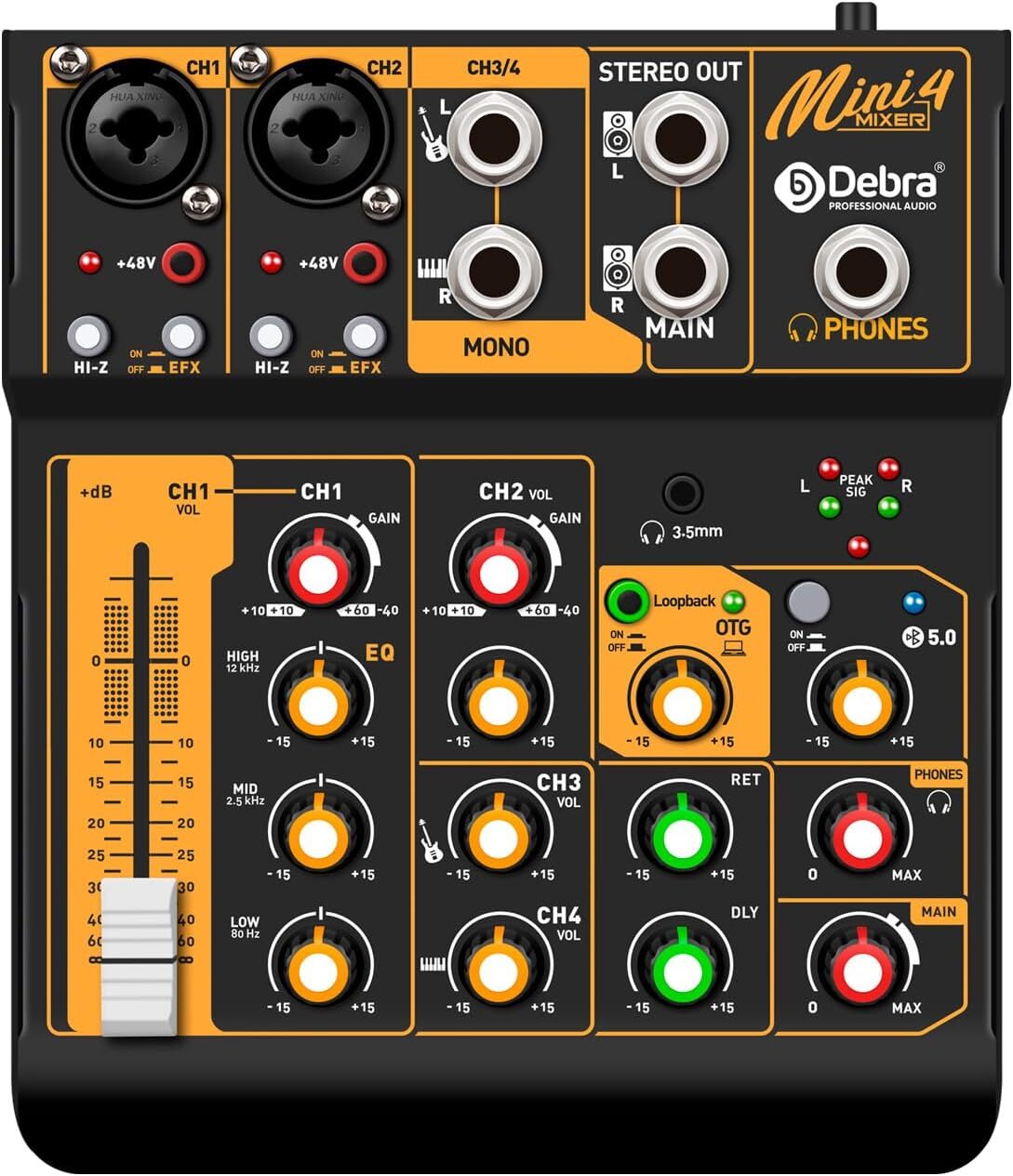 Audio Mixer D Debra Audio Mini4 Portable 4-Channel DJ Mixer Console, Sound