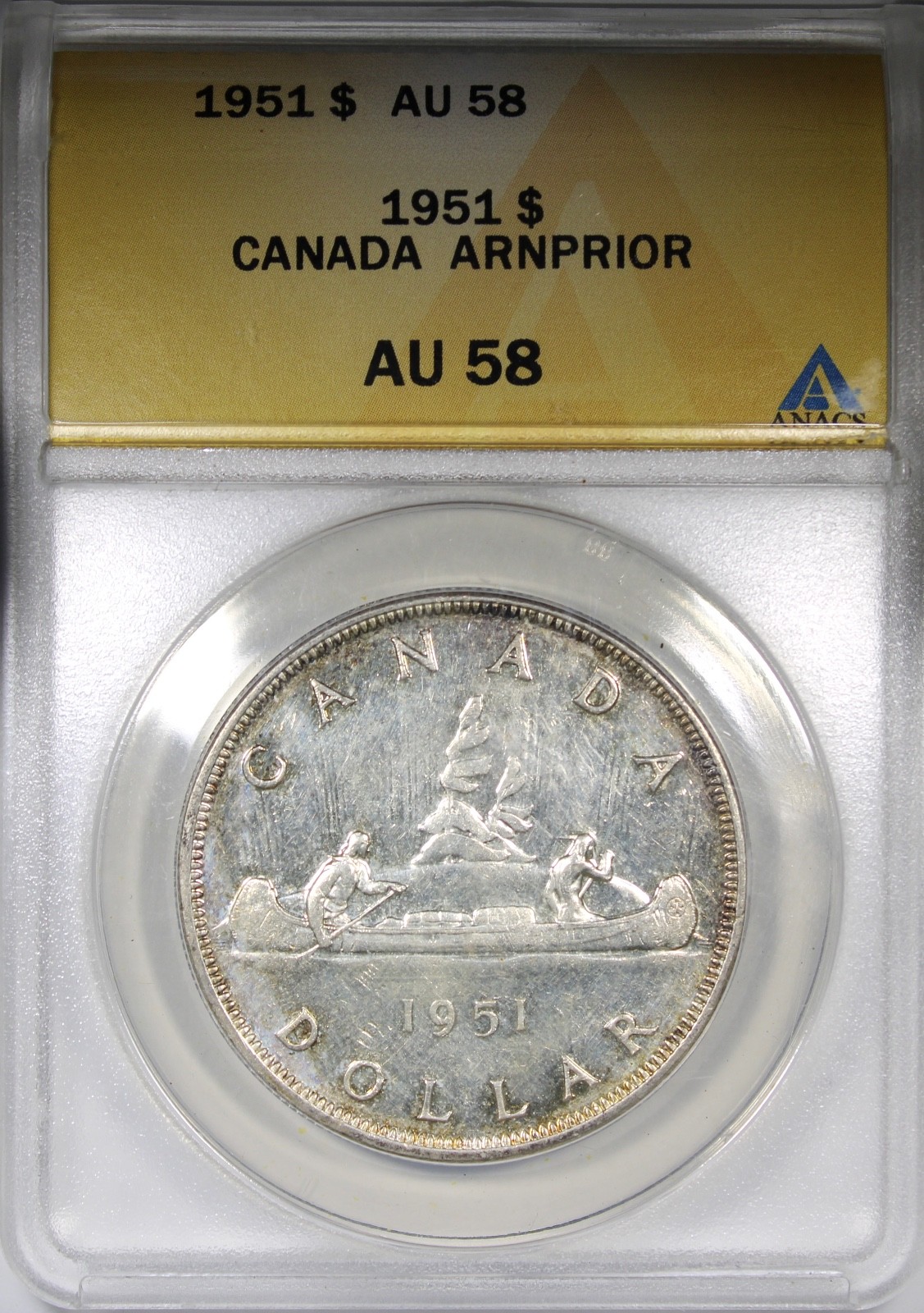 1951 Canadian Silver Dollar ANACS AU58 ARNPRIOR Circulated