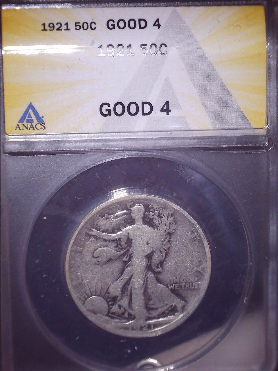 1921 Walking Liberty Half Dollar, ANACS G4, Issue Free, Mintage  246,000