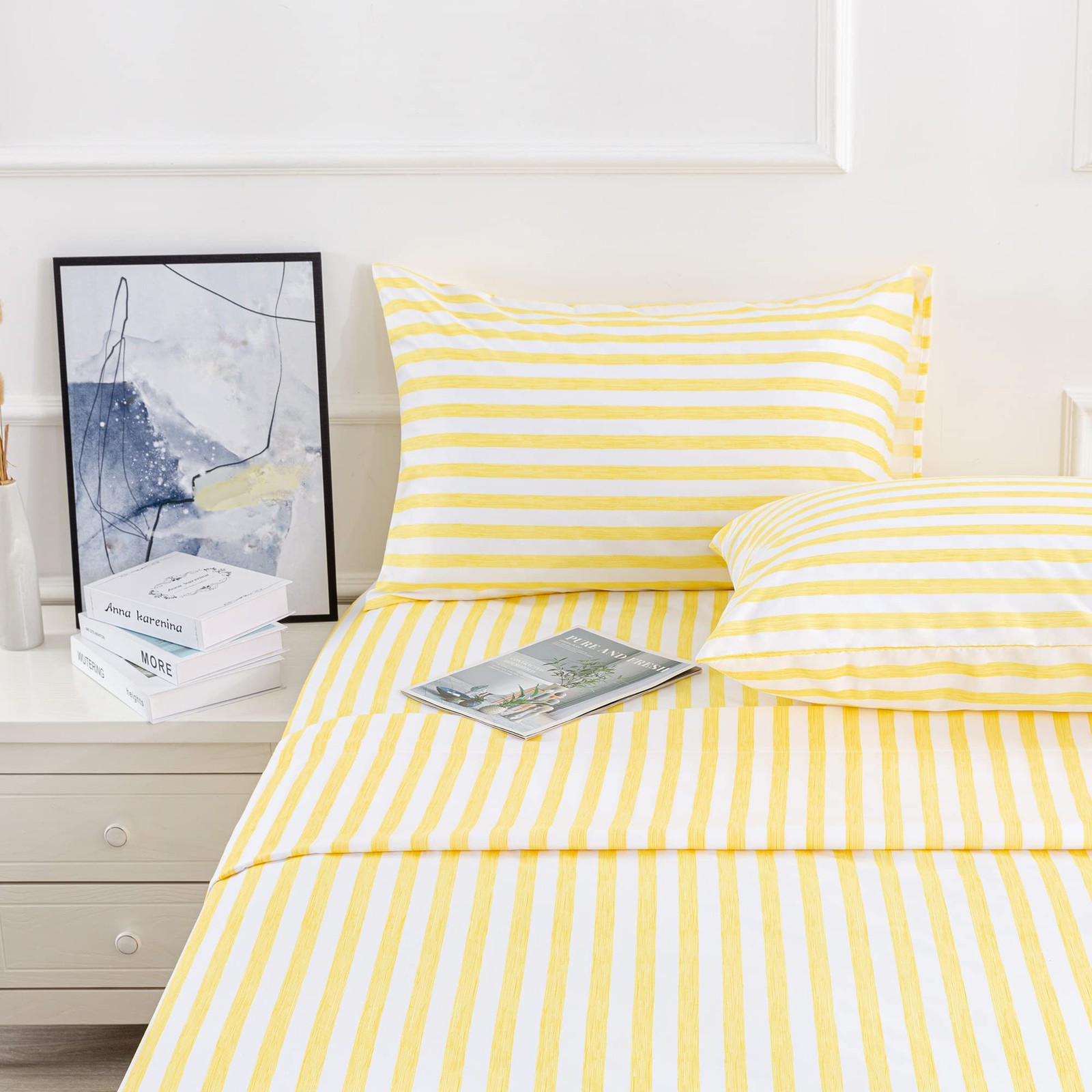 Best Season 4 Piece Stripe Microfiber Stripe Sheet Set - Super Soft Luxury Hotel