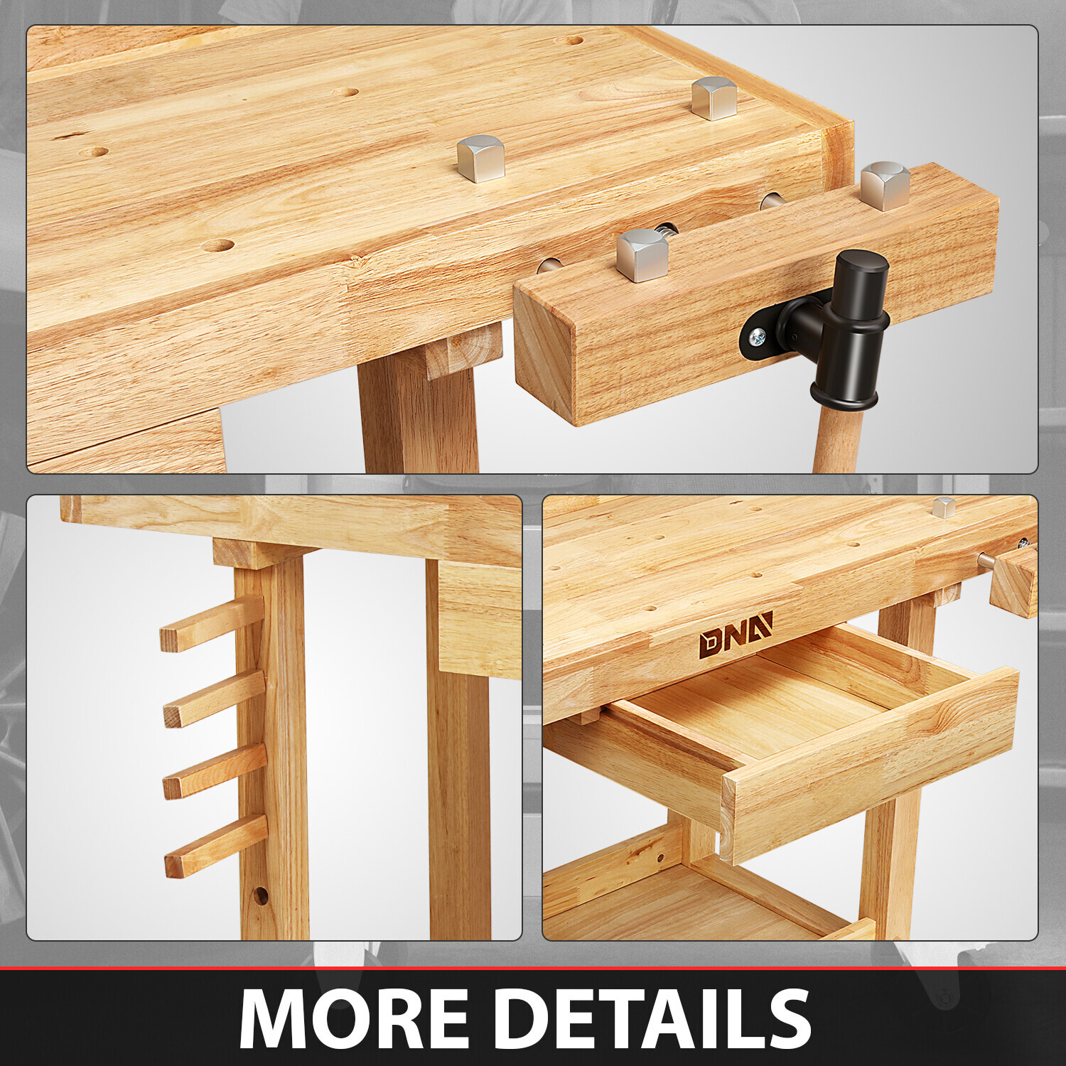 50 "x 20" Heavy Duty Oak Workbench Work Table w/ Drawer & Adjustable Handle