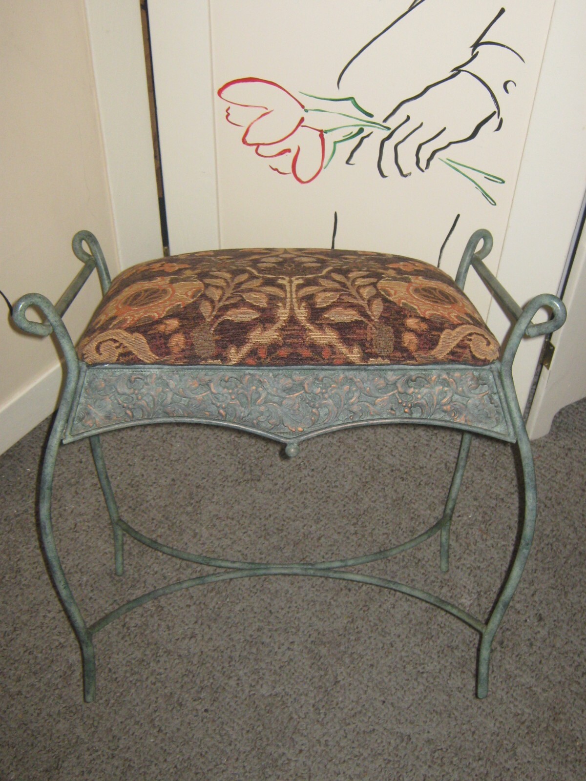 VINTAGE CAST IRON GREEN VERDIGRIS VANITY ENTRYWAY BENCH ITALIAN RENAISSANCE SEAT