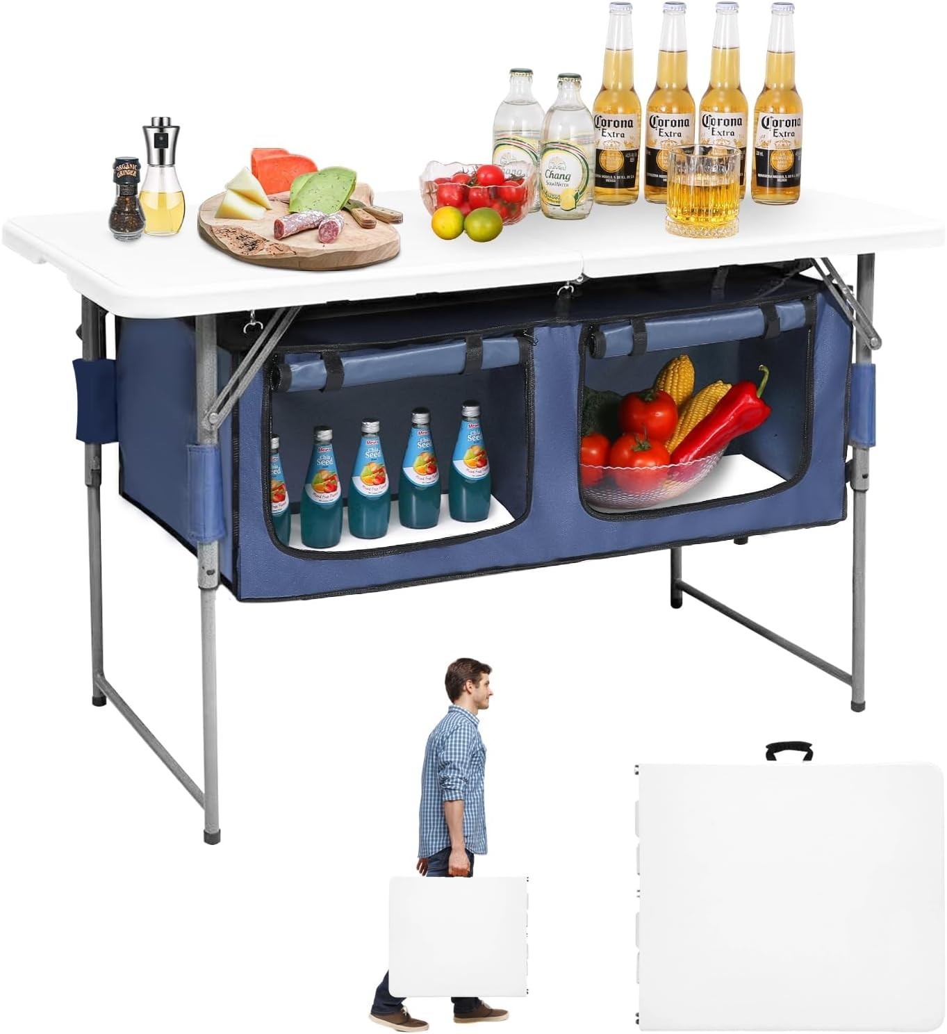 4FT Folding Table Portable Heavy Duty Rectangular Folding Utility Table Quick